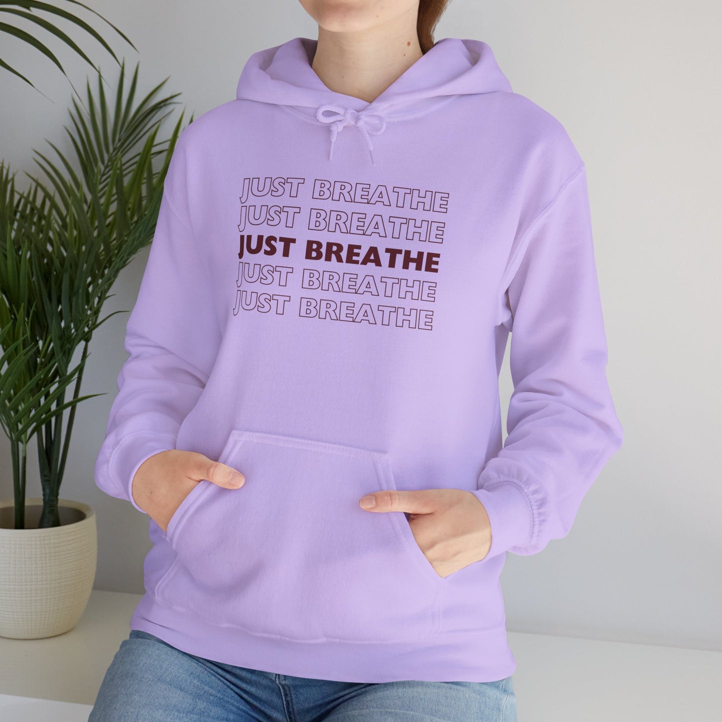 Just Breathe Hoodie – Minimal Motivational Pullover with ‘Just Breathe’ Text & Script Back Logo - Fortunate Lemon Shop