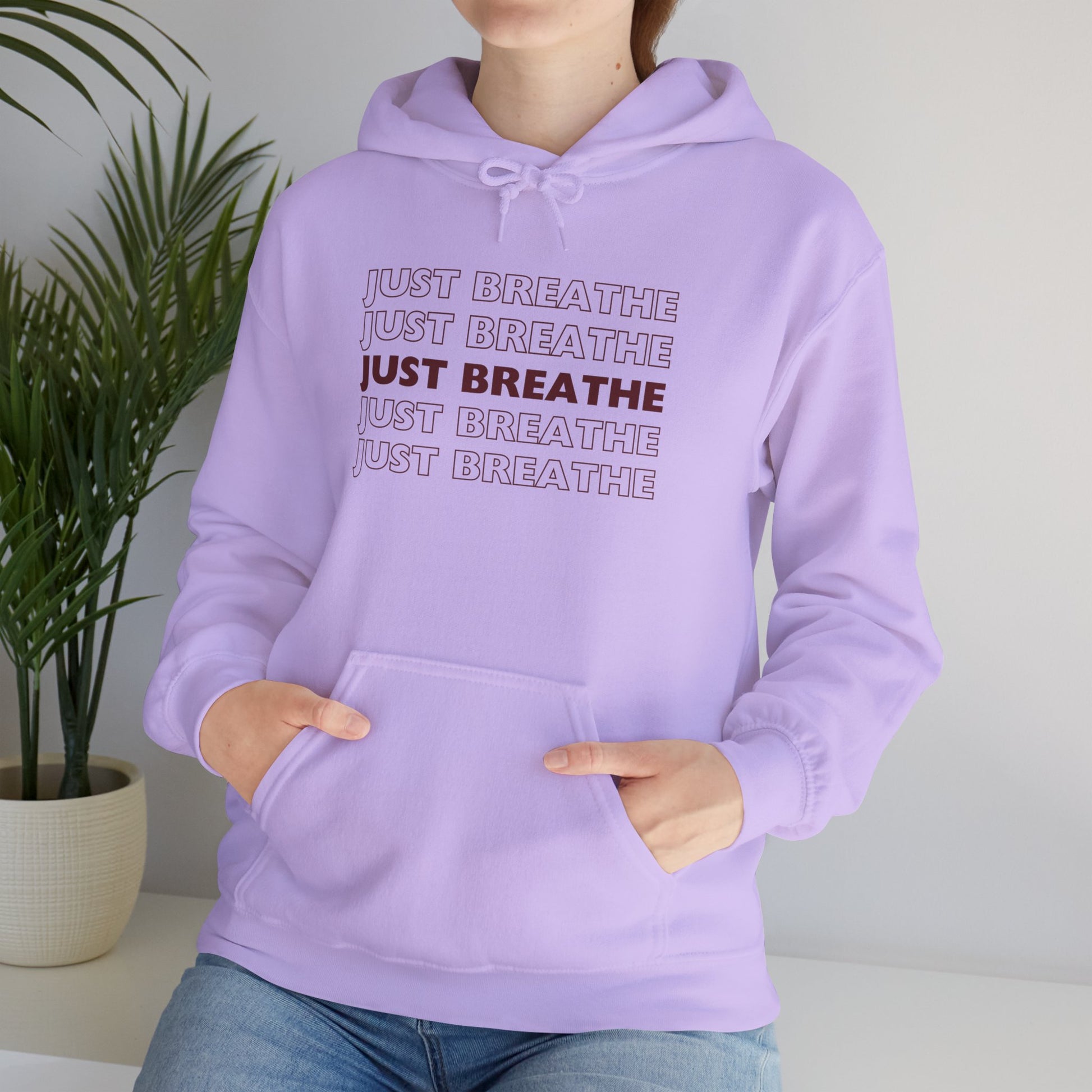 Just Breathe Hoodie – Minimal Motivational Pullover with ‘Just Breathe’ Text & Script Back Logo - Fortunate Lemon Shop