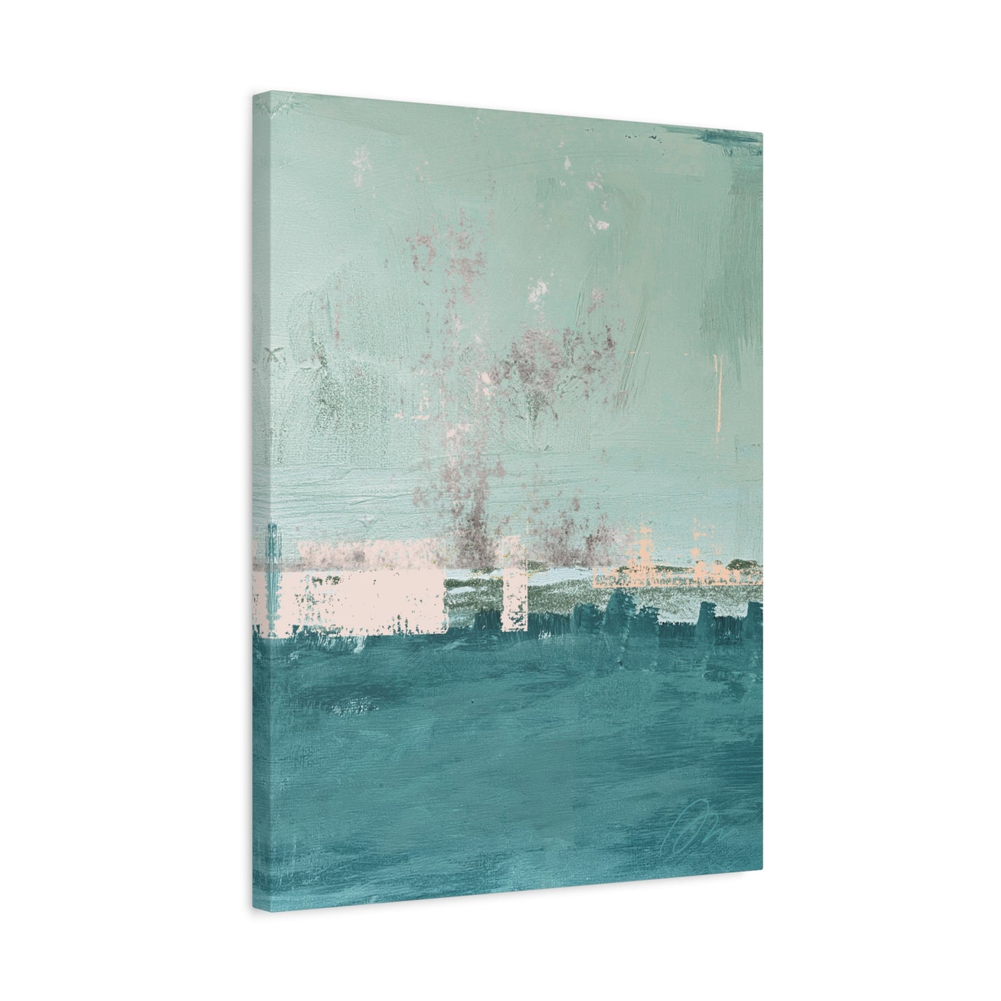 Abstract Coastal Canvas Art – Teal & Mint Stretched Matte Print - Fortunate Lemon Shop