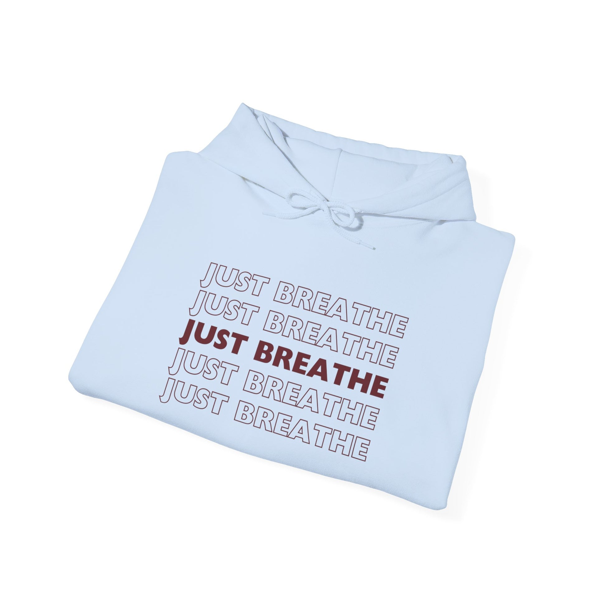 Just Breathe Hoodie – Minimal Motivational Pullover with ‘Just Breathe’ Text & Script Back Logo - Fortunate Lemon Shop