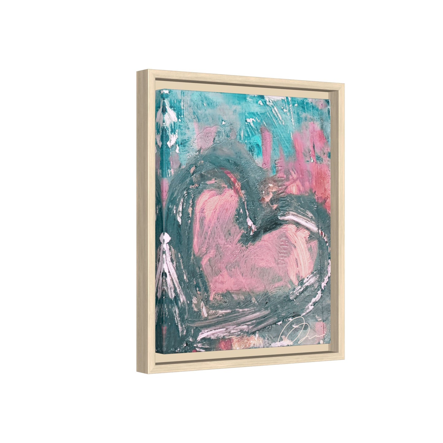 Abstract Pink Heart Framed Canvas Art – Romantic Multi-Color Wall Decor - Fortunate Lemon Shop