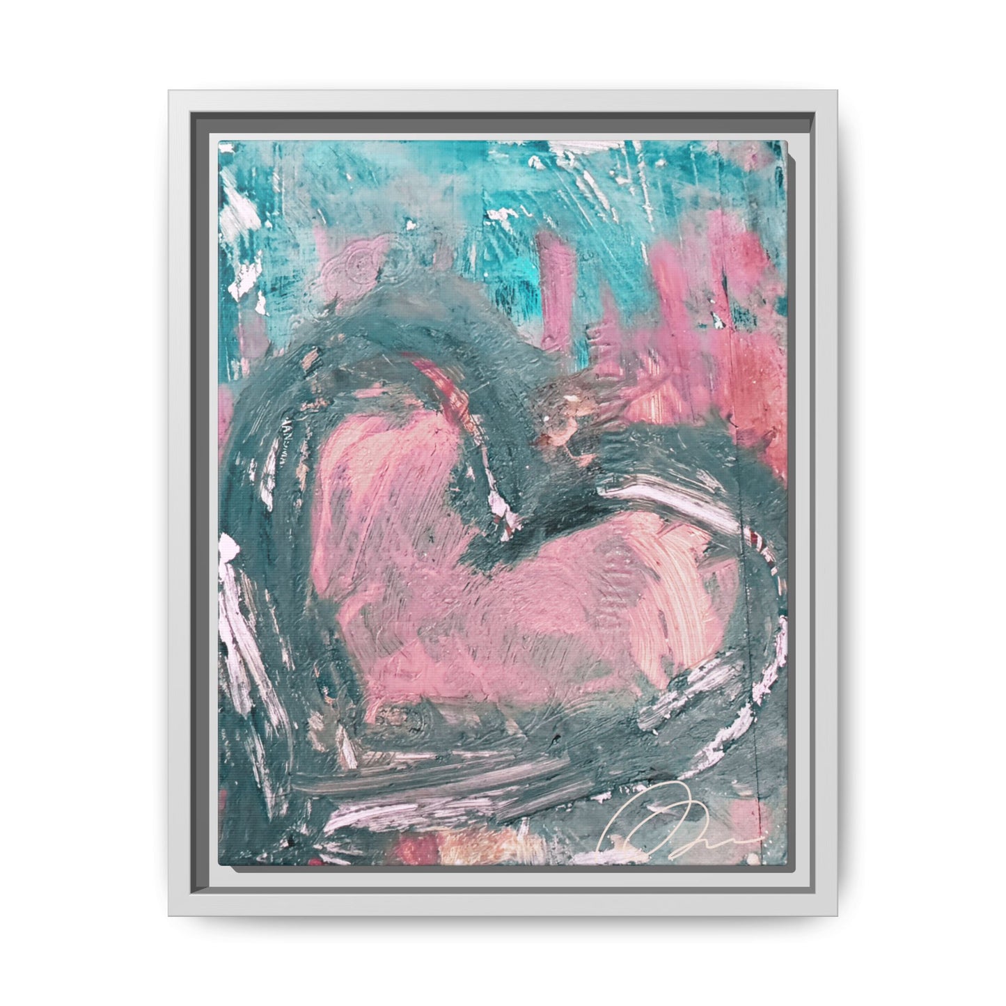 Abstract Pink Heart Framed Canvas Art – Romantic Multi-Color Wall Decor - Fortunate Lemon Shop