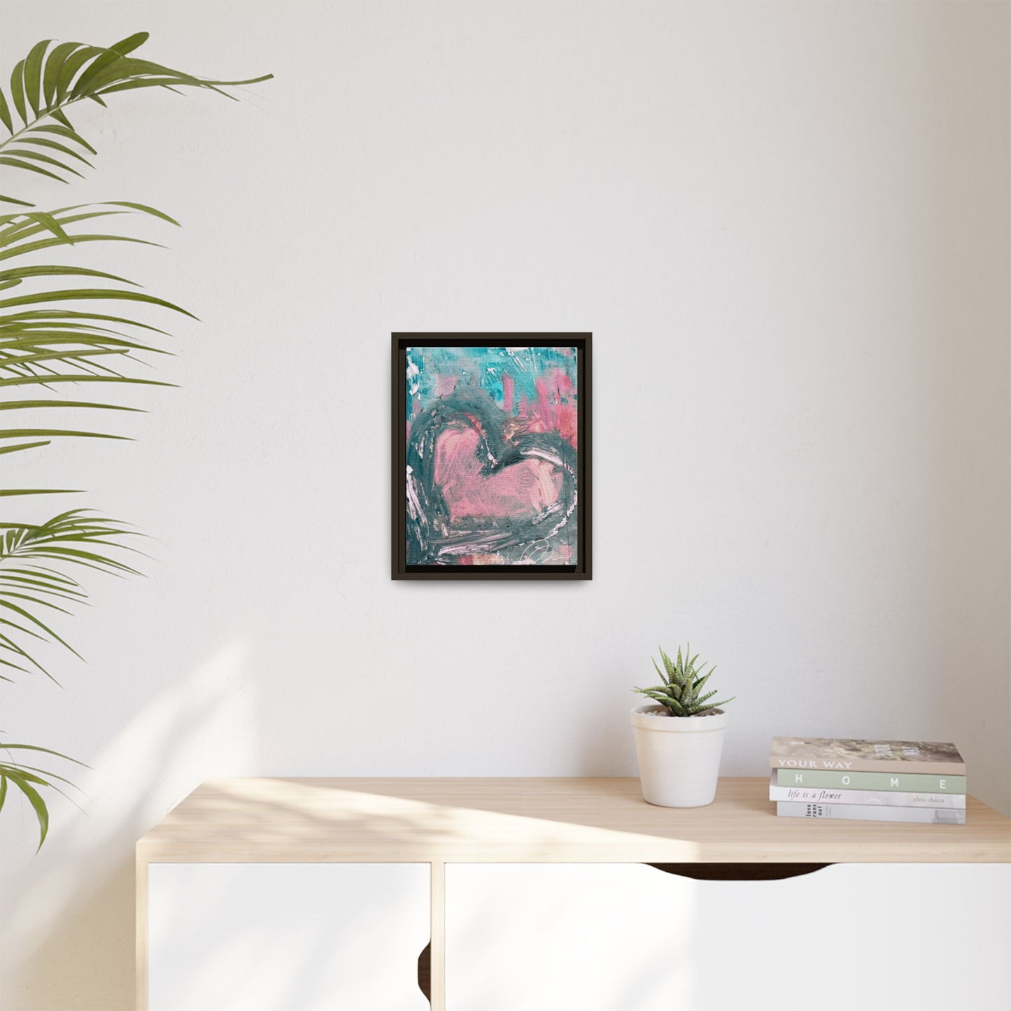 Abstract Pink Heart Framed Canvas Art – Romantic Multi-Color Wall Decor - Fortunate Lemon Shop