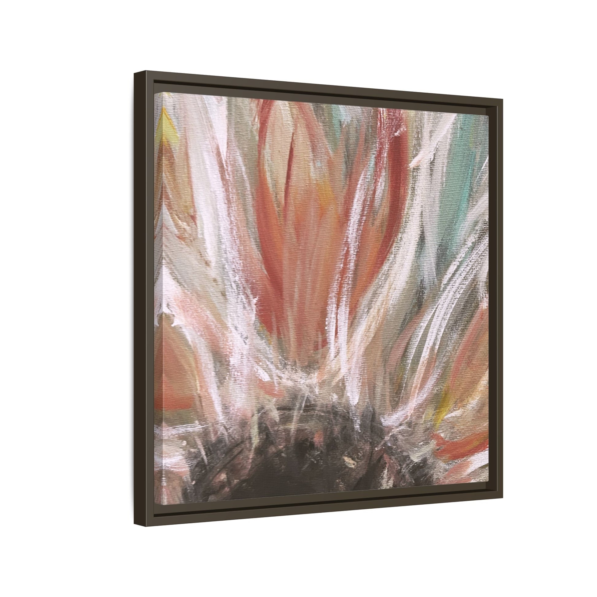 Framed Abstract Flower Canvas Print — Soft Coral & Teal Wall Art - Fortunate Lemon Shop