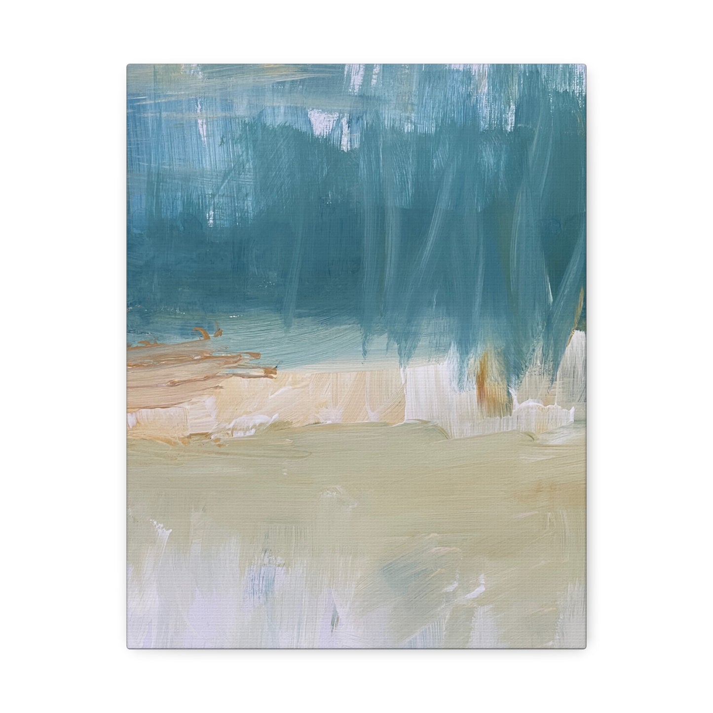 Abstract Seaside Brushstroke Stretched Canvas - Coastal Teal Wall Art - Fortunate Lemon Shop