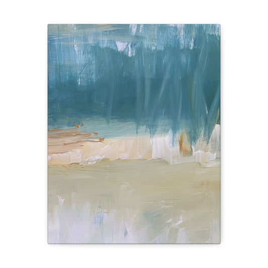 Abstract Seaside Brushstroke Stretched Canvas - Coastal Teal Wall Art - Fortunate Lemon Shop