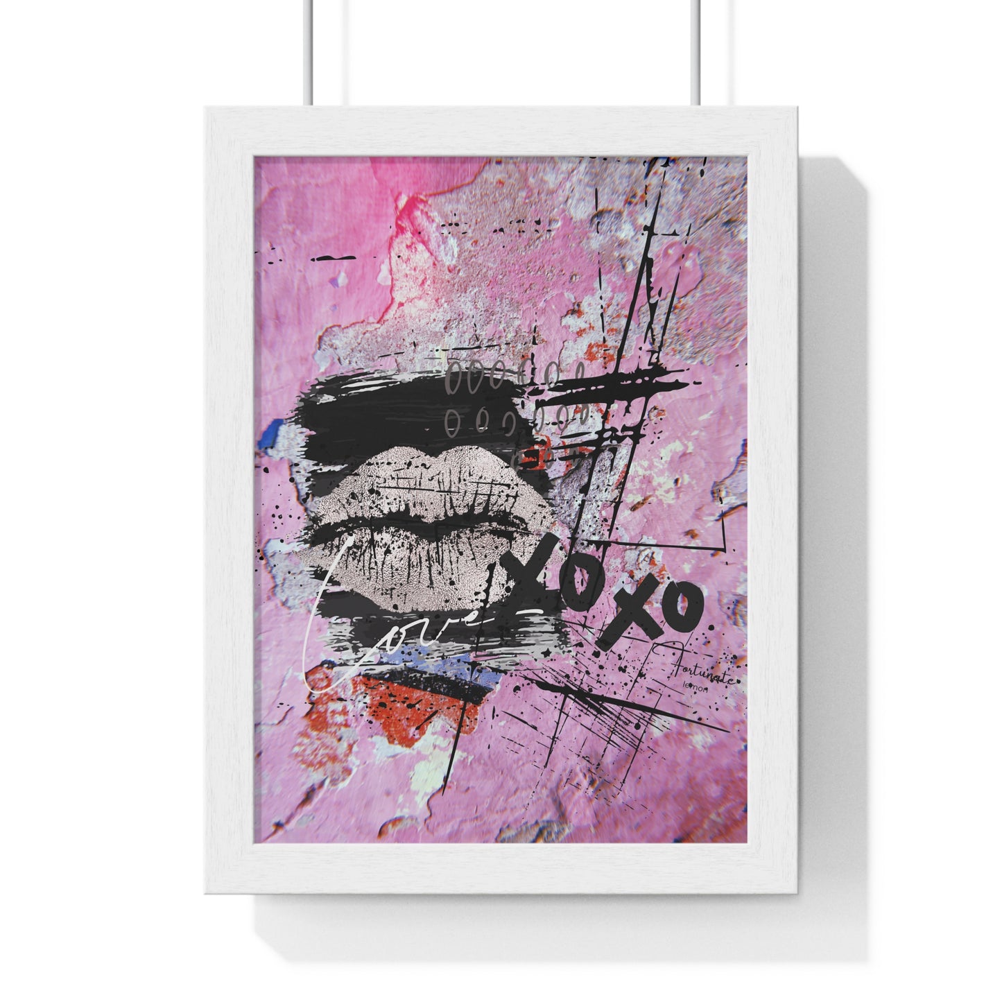 XOXO Lip Print Framed Poster — Pink Abstract Pop Art Wall Decor - Fortunate Lemon Shop