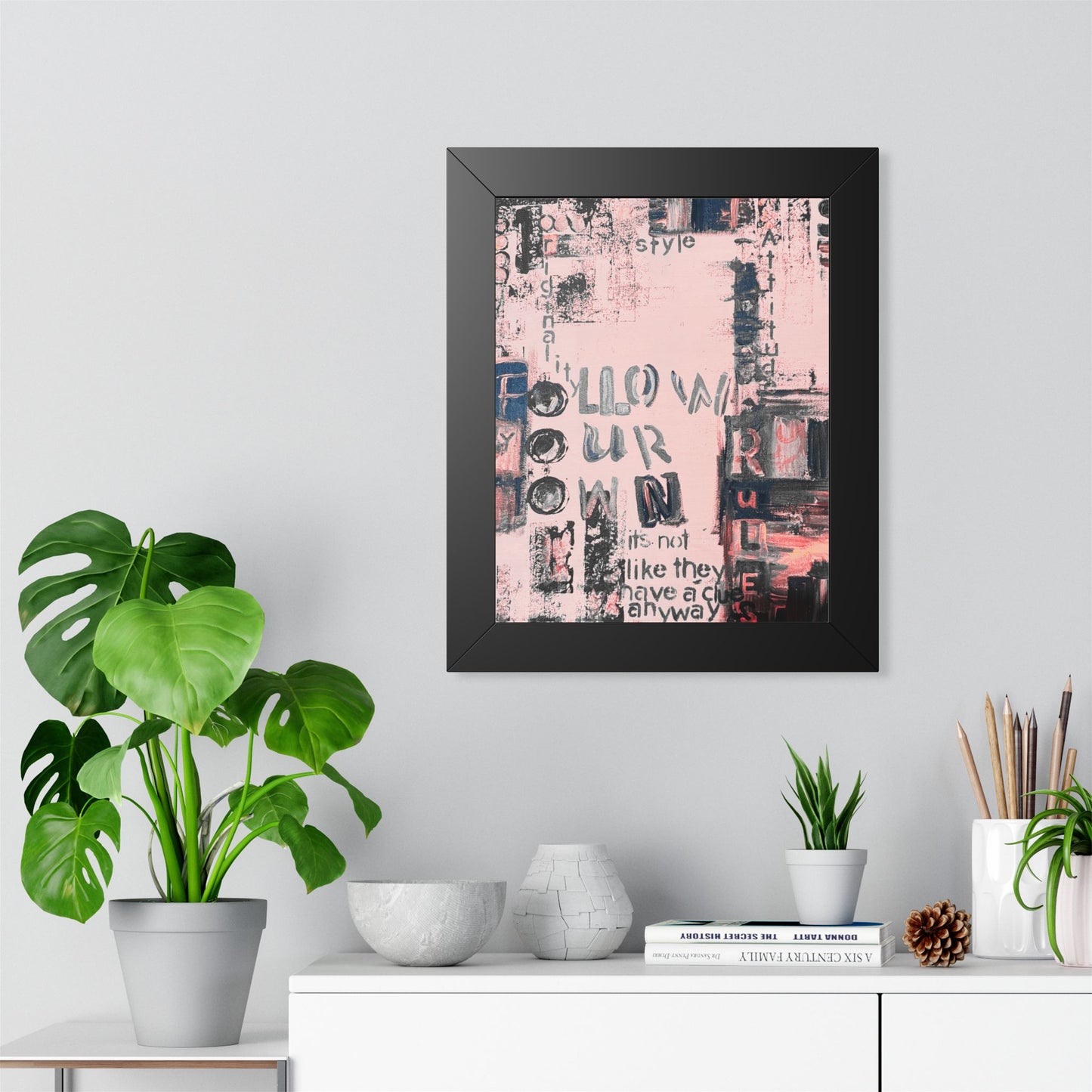 Follow Your Own Rules Framed Poster — Pink Abstract Typography Wall Art - Fortunate Lemon Shop