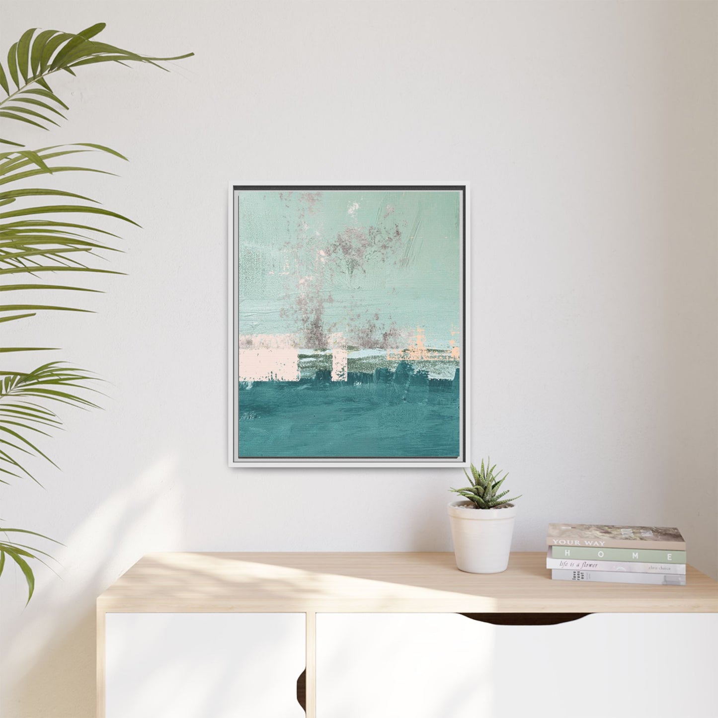 Abstract Seafoam Horizon Matte Canvas Framed Wall Art