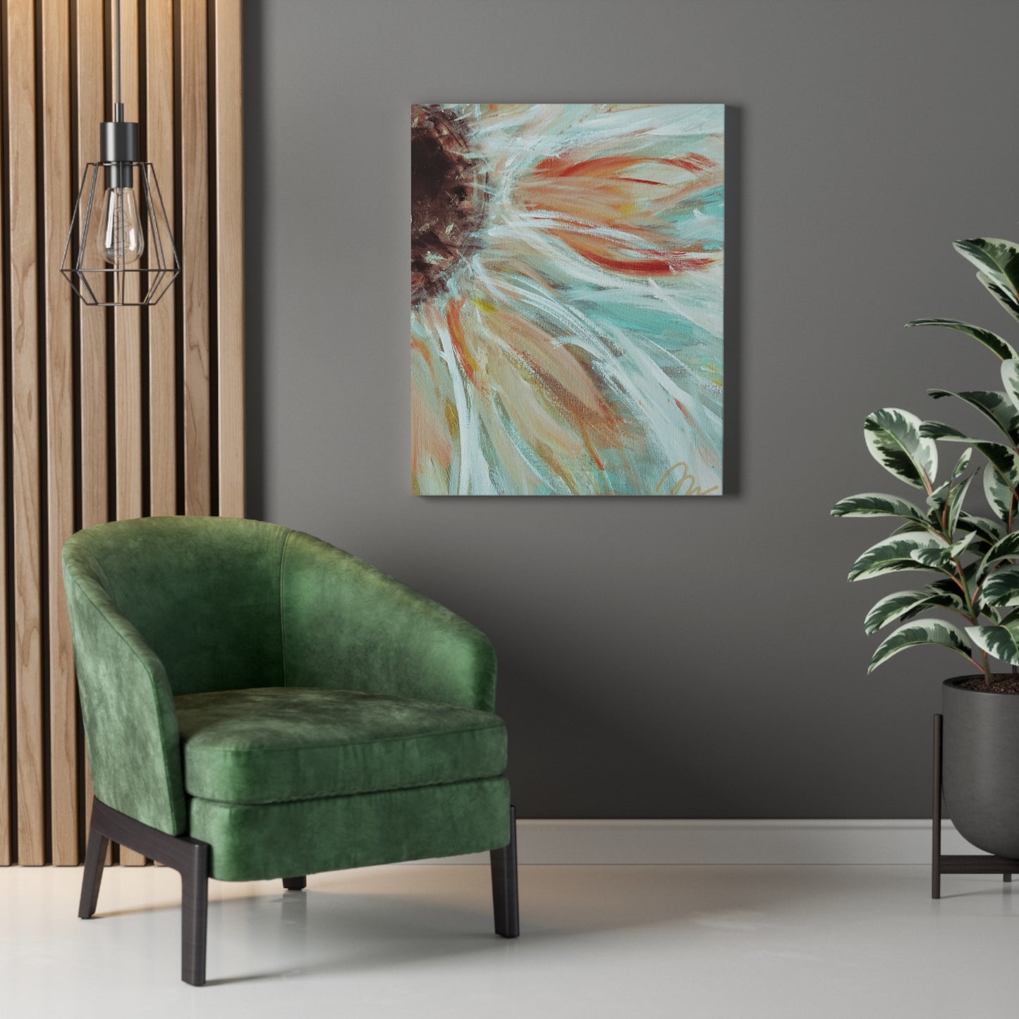 Abstract Sunflower Stretched Canvas Wall Art — Boho Floral Home Decor - Fortunate Lemon Shop