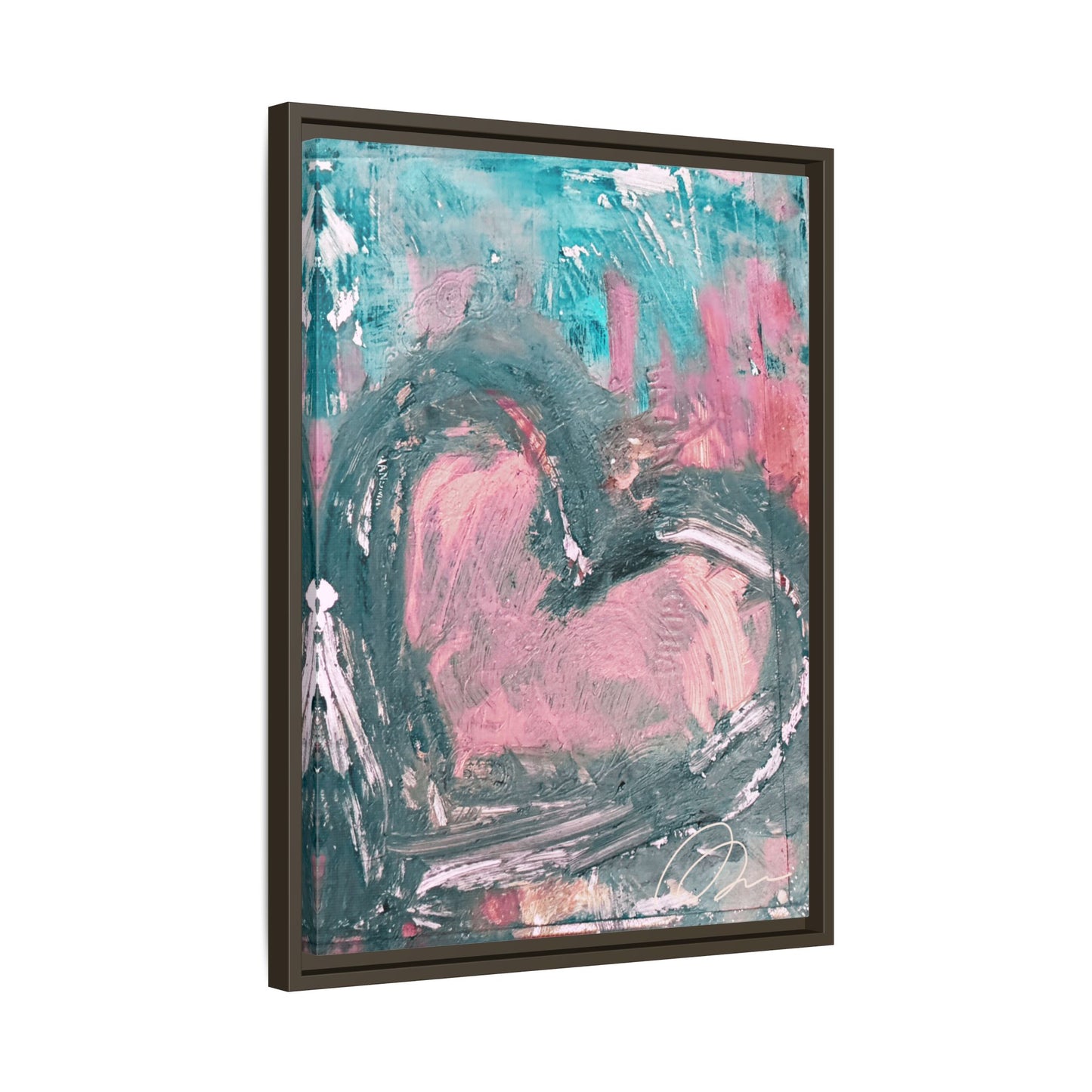 Abstract Pink Heart Framed Canvas Art – Romantic Multi-Color Wall Decor - Fortunate Lemon Shop