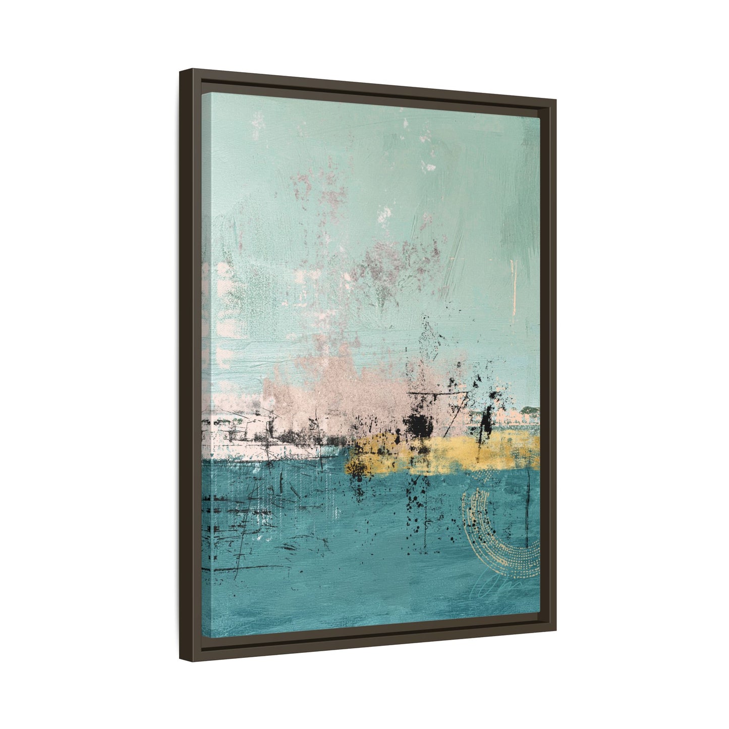 Abstract Coastal Matte Canvas Framed Art - Teal, Coral & Gold Modern Wall Decor - Fortunate Lemon Shop