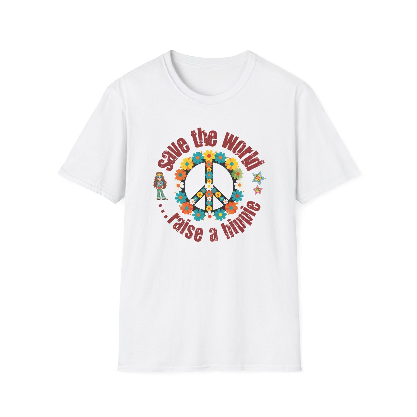 Vintage T-Shirt – "Save the World, Raise a Hippie" Peace Sign Floral Design - Fortunate Lemon Shop