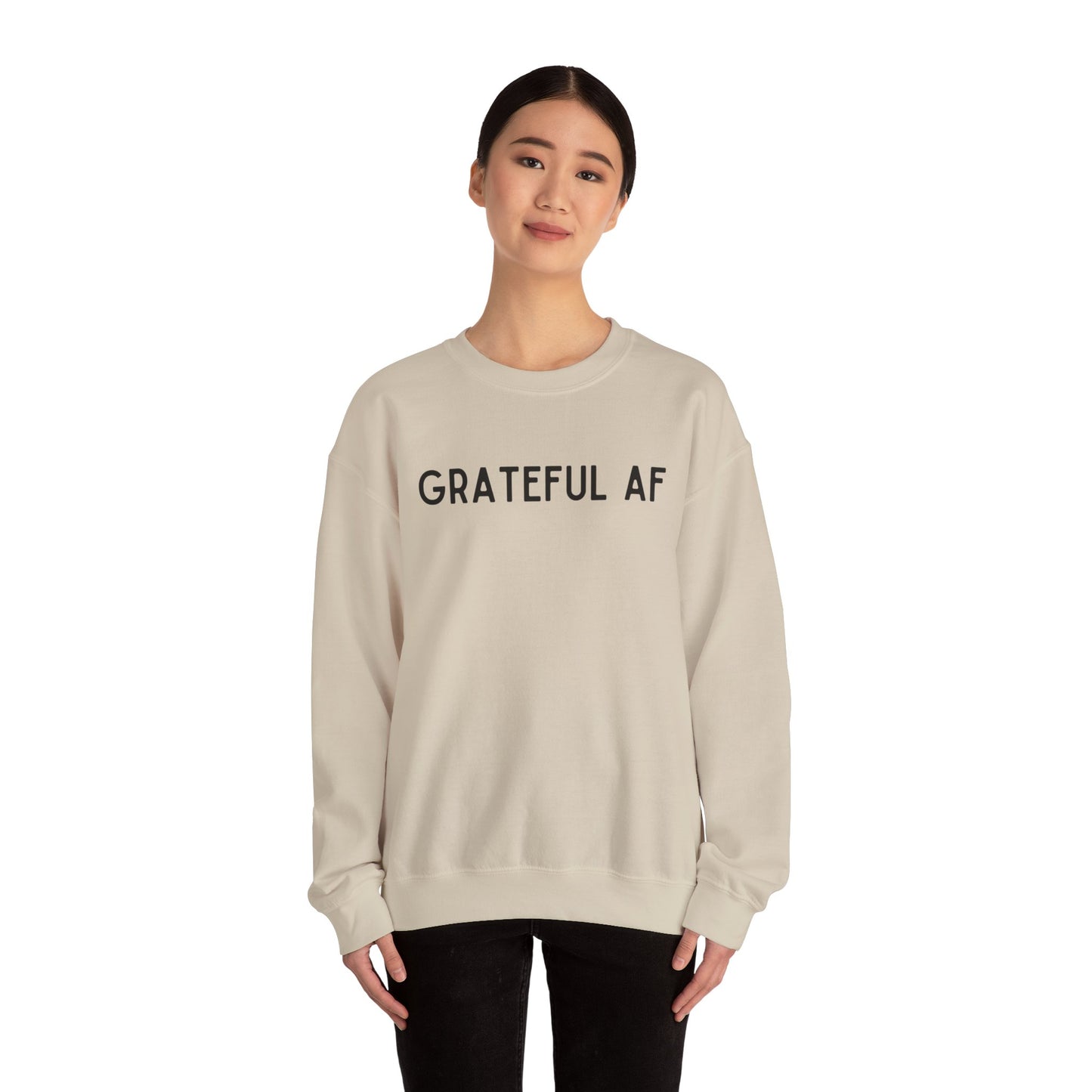 Grateful AF Crewneck Sweatshirt — Minimalist Thankful Graphic Pullover - Fortunate Lemon Shop