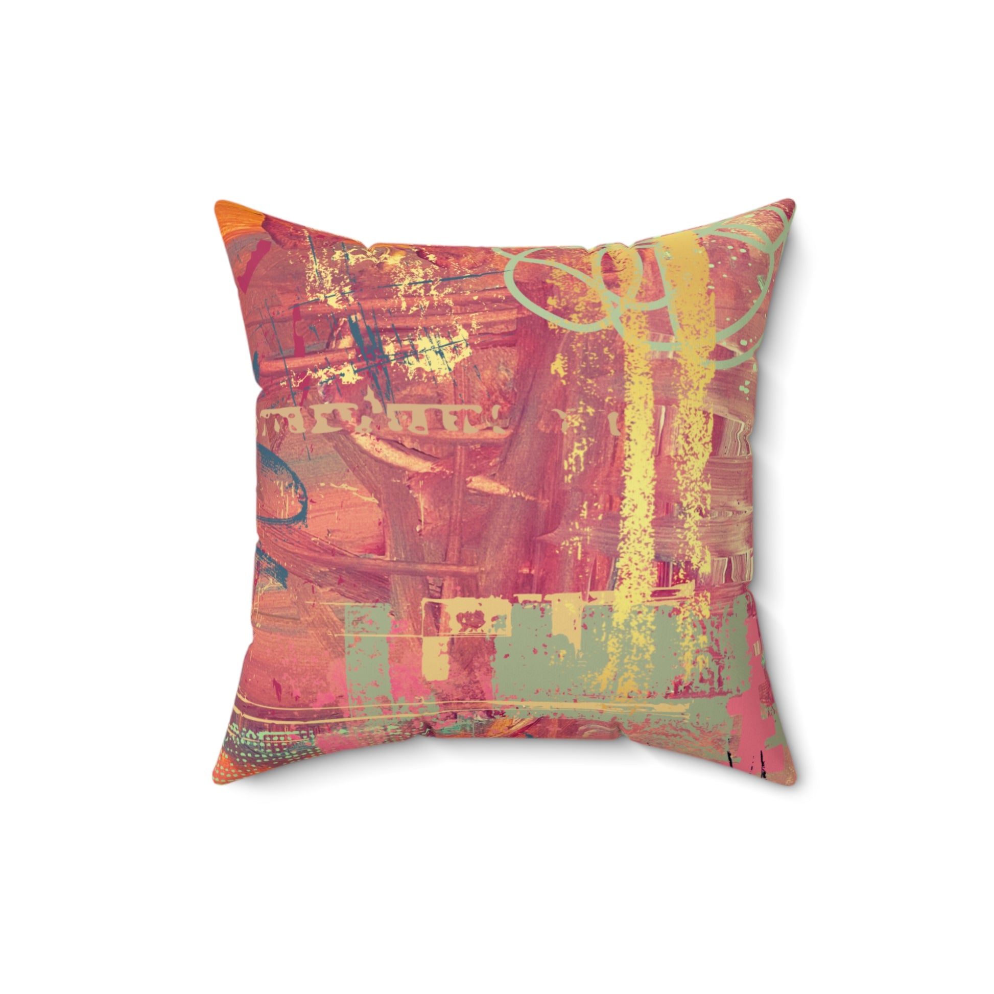 Abstract Pink Retro Square Pillow - Colorful Modern Decorative Throw Pillow - Fortunate Lemon Shop