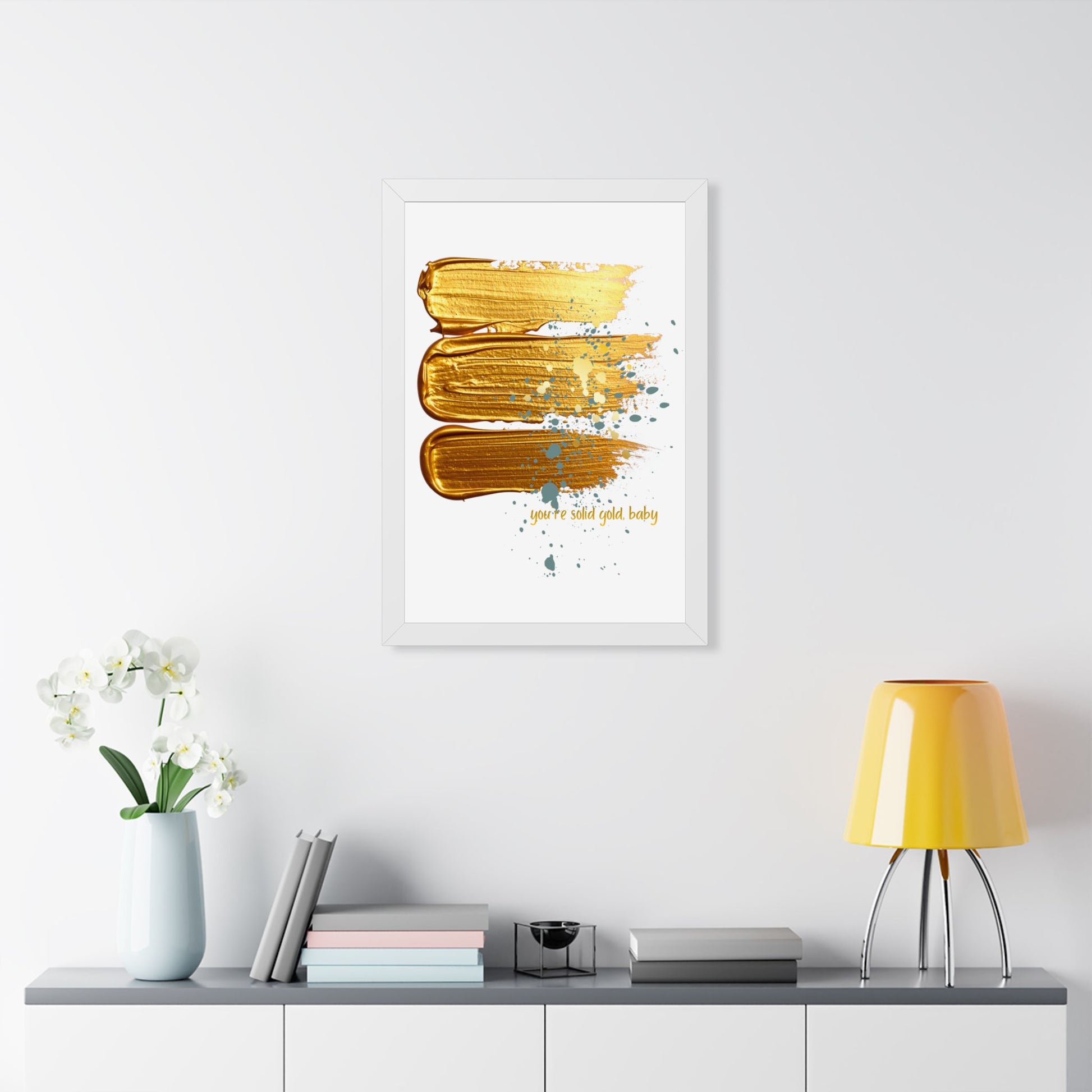 Framed Poster — 'You're Solid Gold, Baby' Abstract Gold Brushstroke Wall Art - Fortunate Lemon Shop