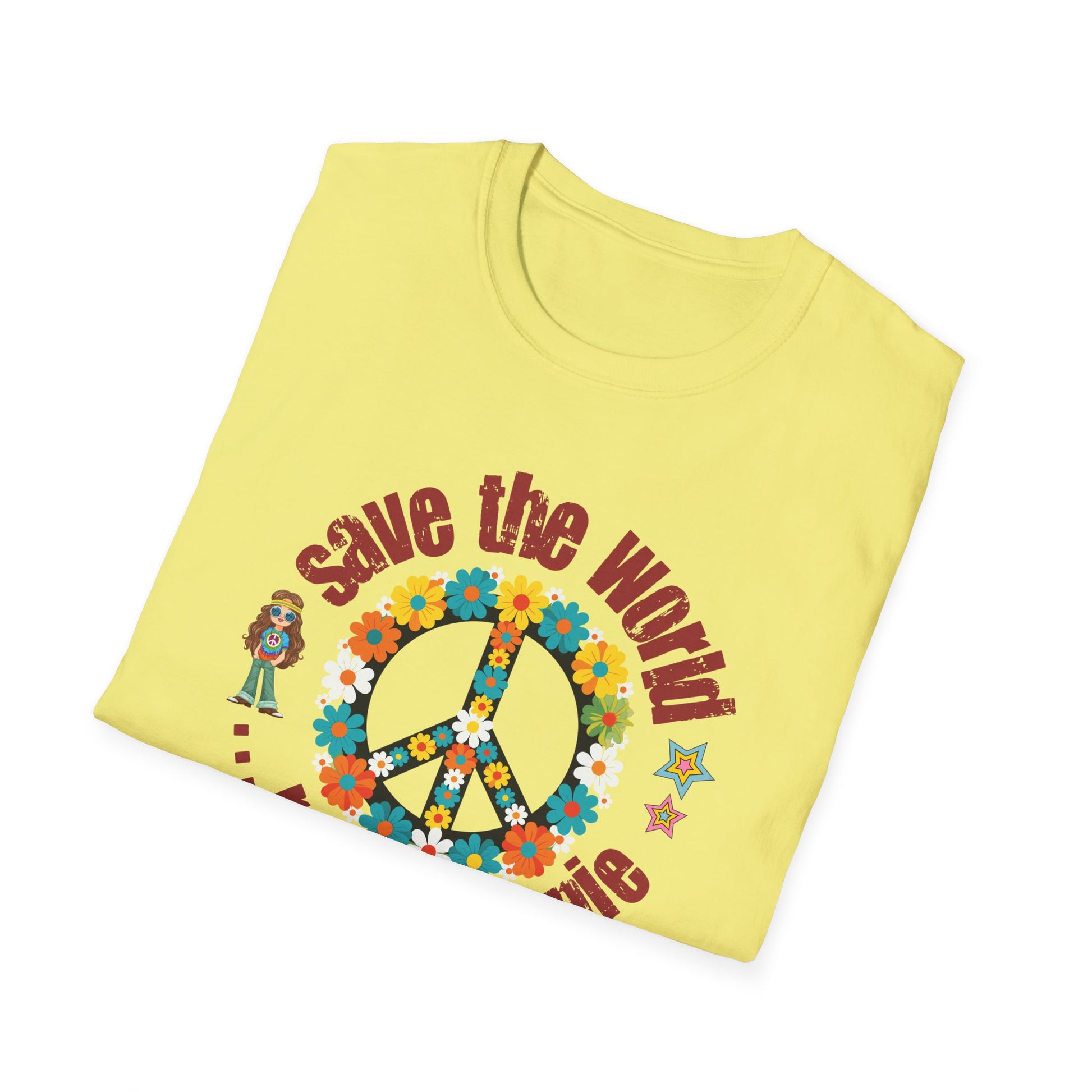 Vintage T-Shirt – "Save the World, Raise a Hippie" Peace Sign Floral Design - Fortunate Lemon Shop
