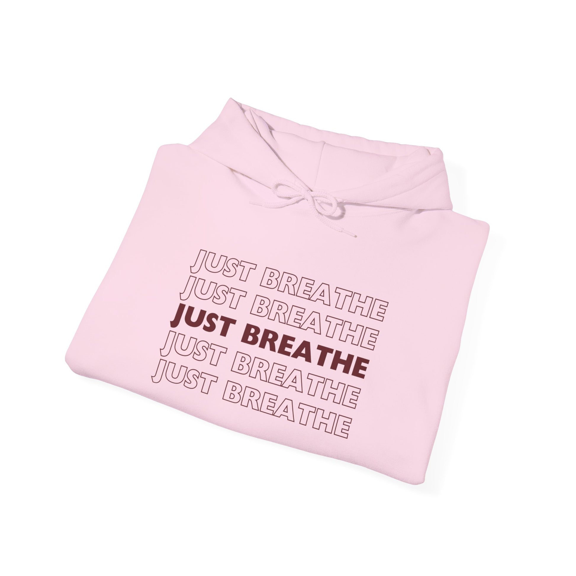 Just Breathe Hoodie – Minimal Motivational Pullover with ‘Just Breathe’ Text & Script Back Logo - Fortunate Lemon Shop