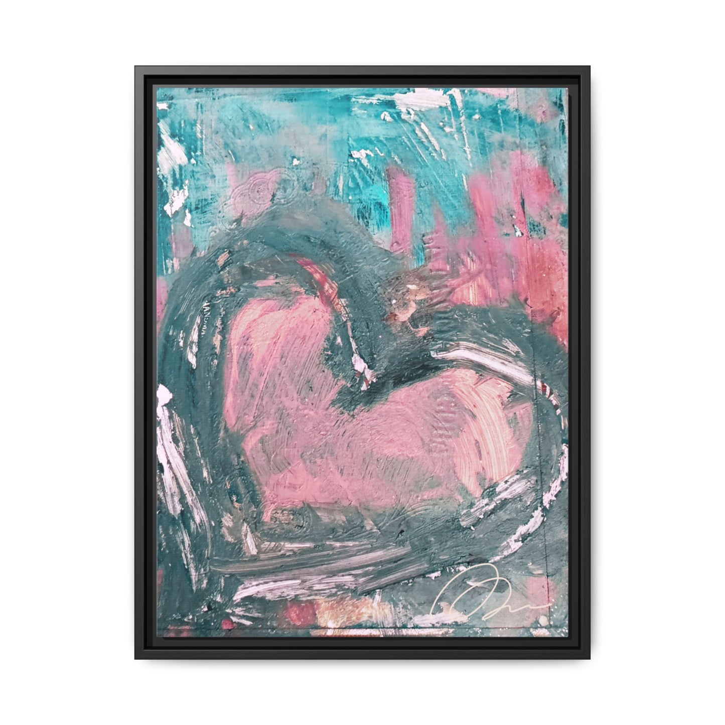Abstract Pink Heart Framed Canvas Art – Romantic Multi-Color Wall Decor - Fortunate Lemon Shop
