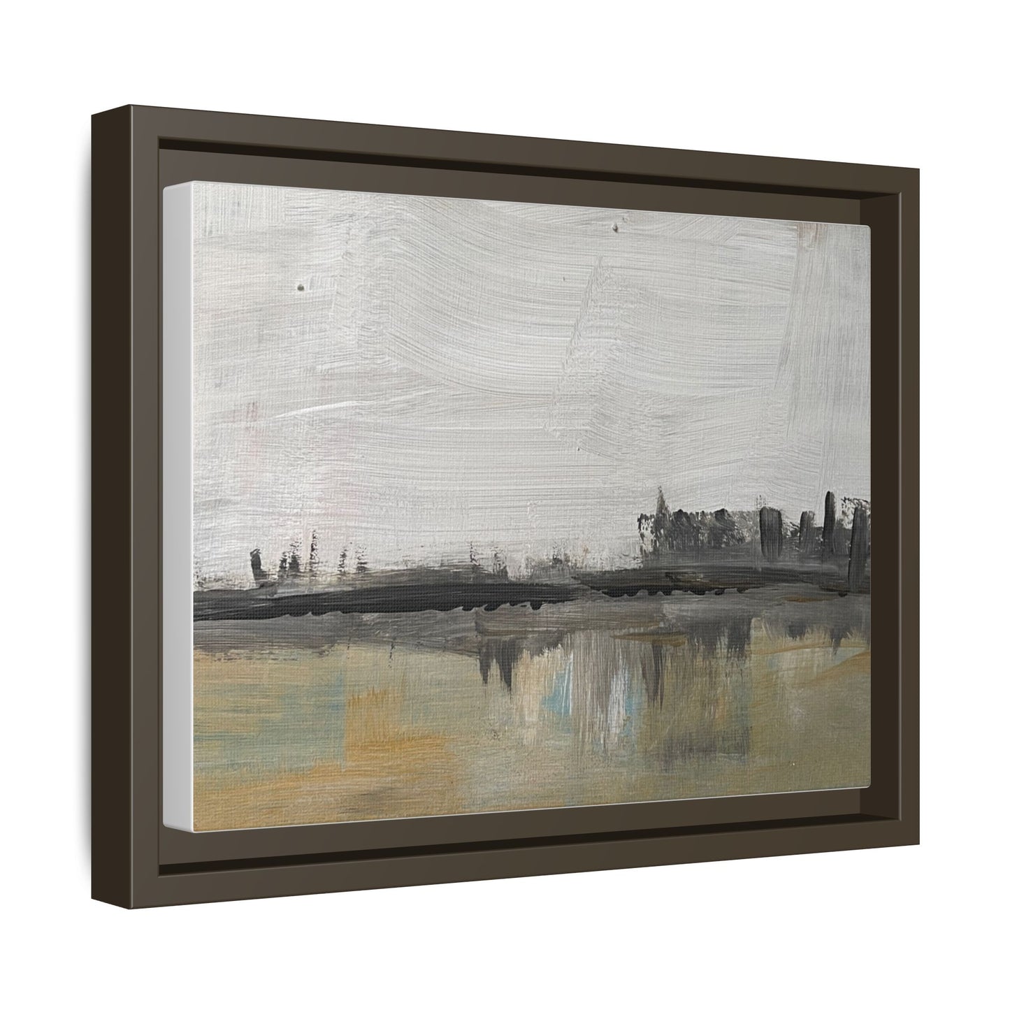 Urban Reflection Framed Canvas Print — Neutral Cityscape Wall Art