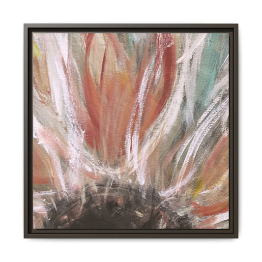 Framed Abstract Flower Canvas Print — Soft Coral & Teal Wall Art - Fortunate Lemon Shop