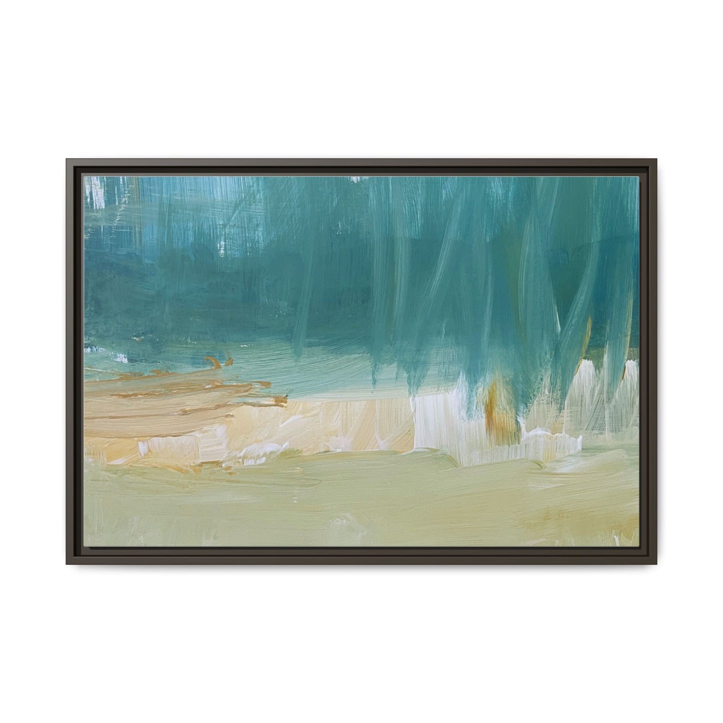 Teal Coastal Abstract Matte Canvas Framed Wall Art