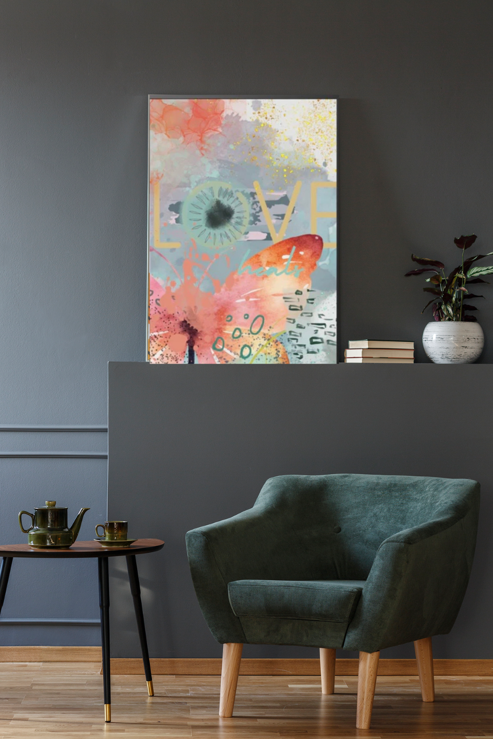 Framed Poster — 'Love Heals' Watercolor Floral Vertical Art Print