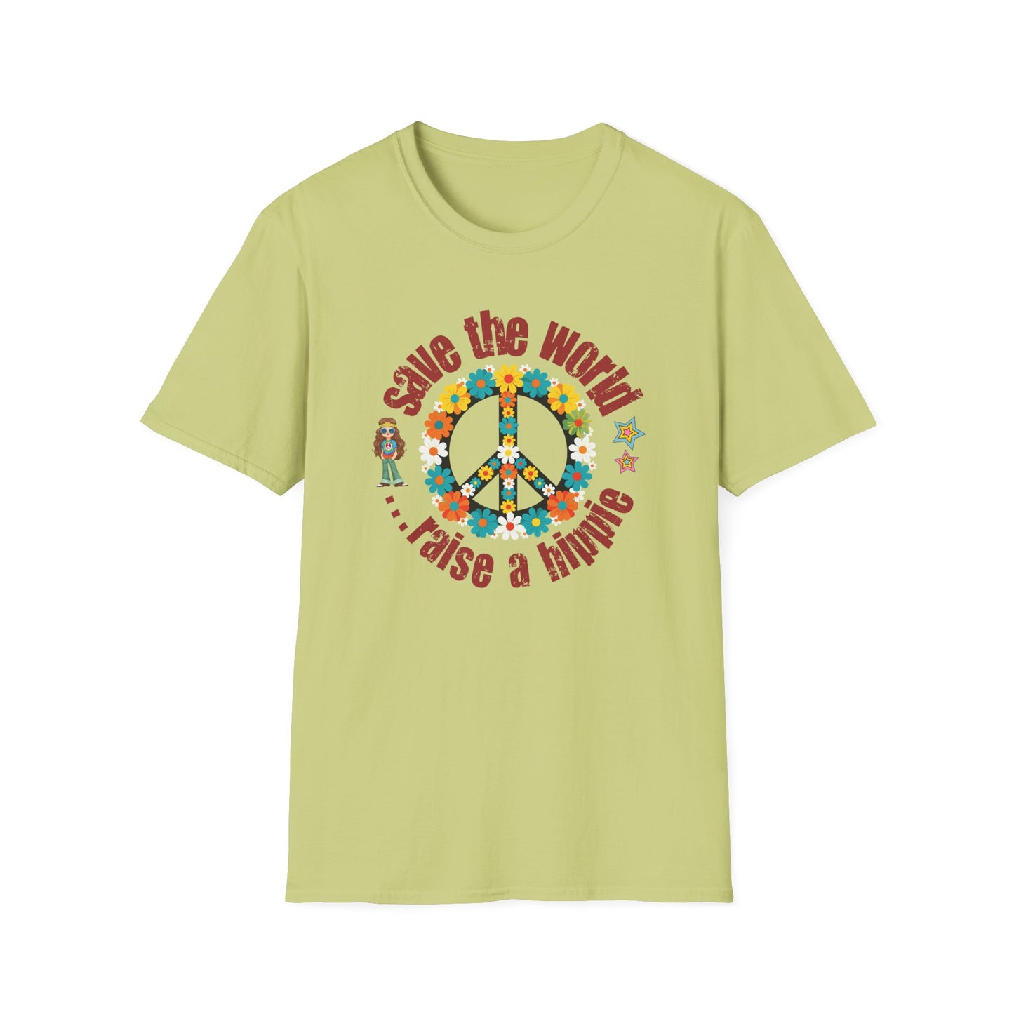 Vintage T-Shirt – "Save the World, Raise a Hippie" Peace Sign Floral Design - Fortunate Lemon Shop