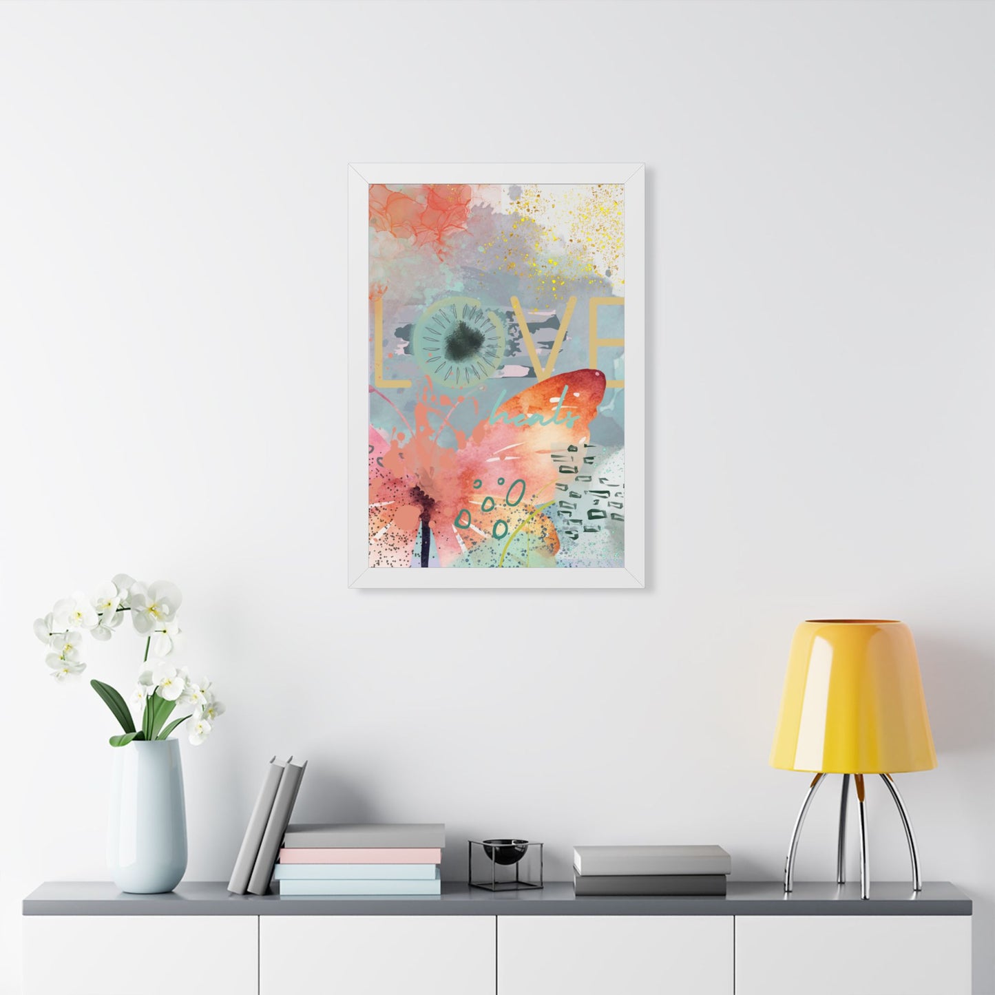 Framed Poster — 'Love Heals' Watercolor Floral Vertical Art Print - Fortunate Lemon Shop
