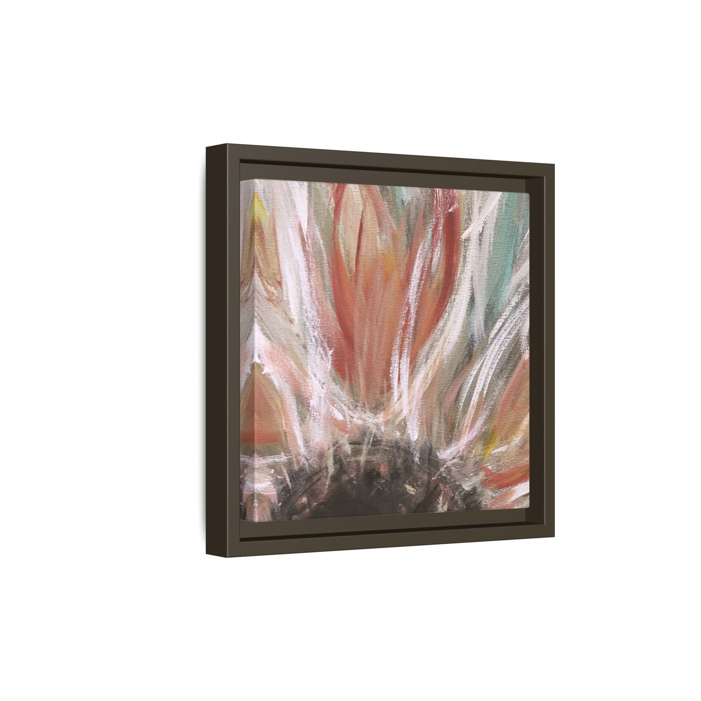 Framed Abstract Flower Canvas Print — Soft Coral & Teal Wall Art - Fortunate Lemon Shop