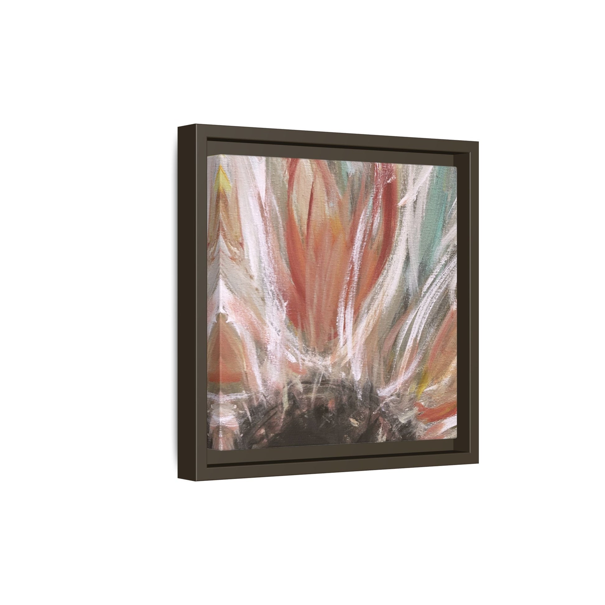 Framed Abstract Flower Canvas Print — Soft Coral & Teal Wall Art - Fortunate Lemon Shop