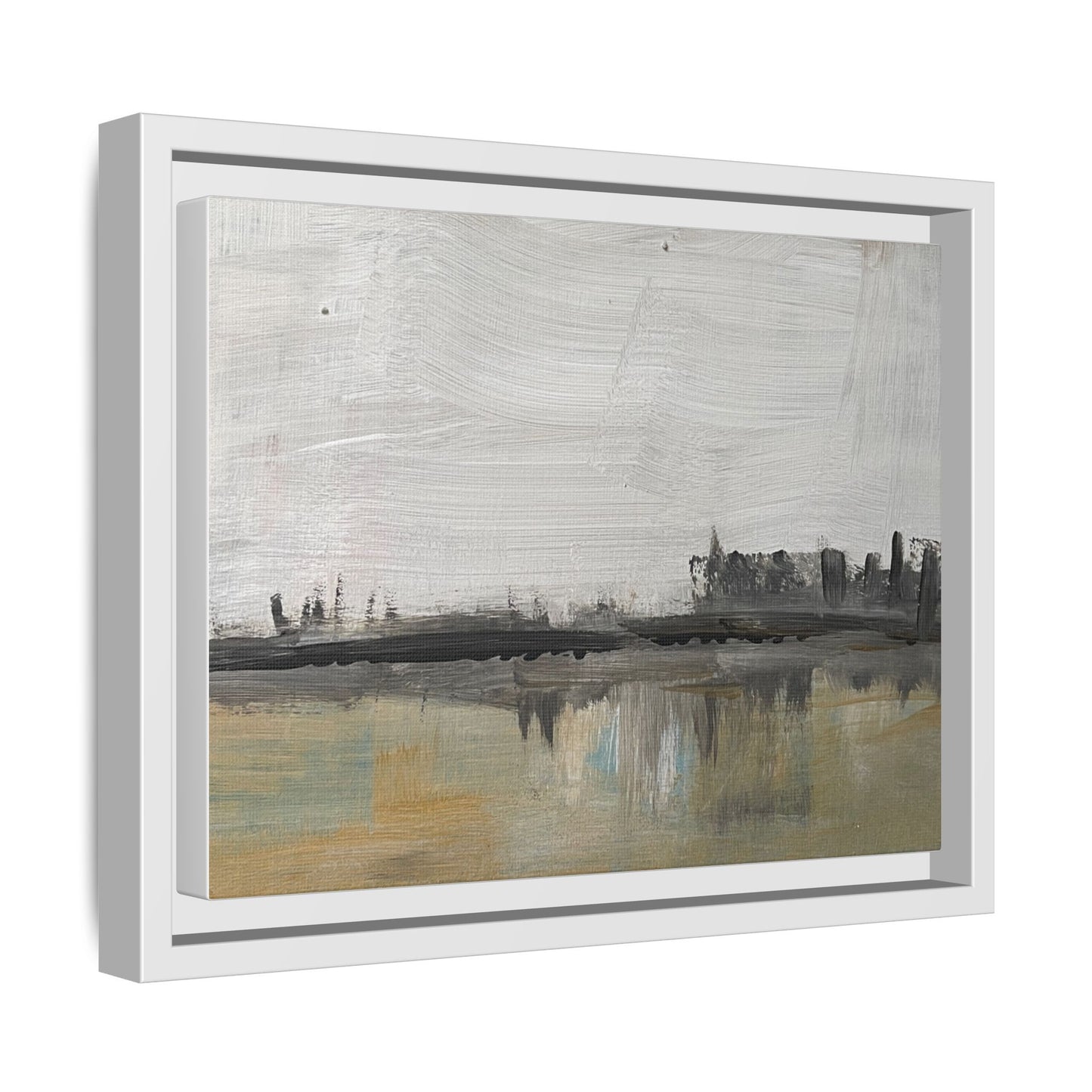 Urban Reflection Framed Canvas Print — Neutral Cityscape Wall Art