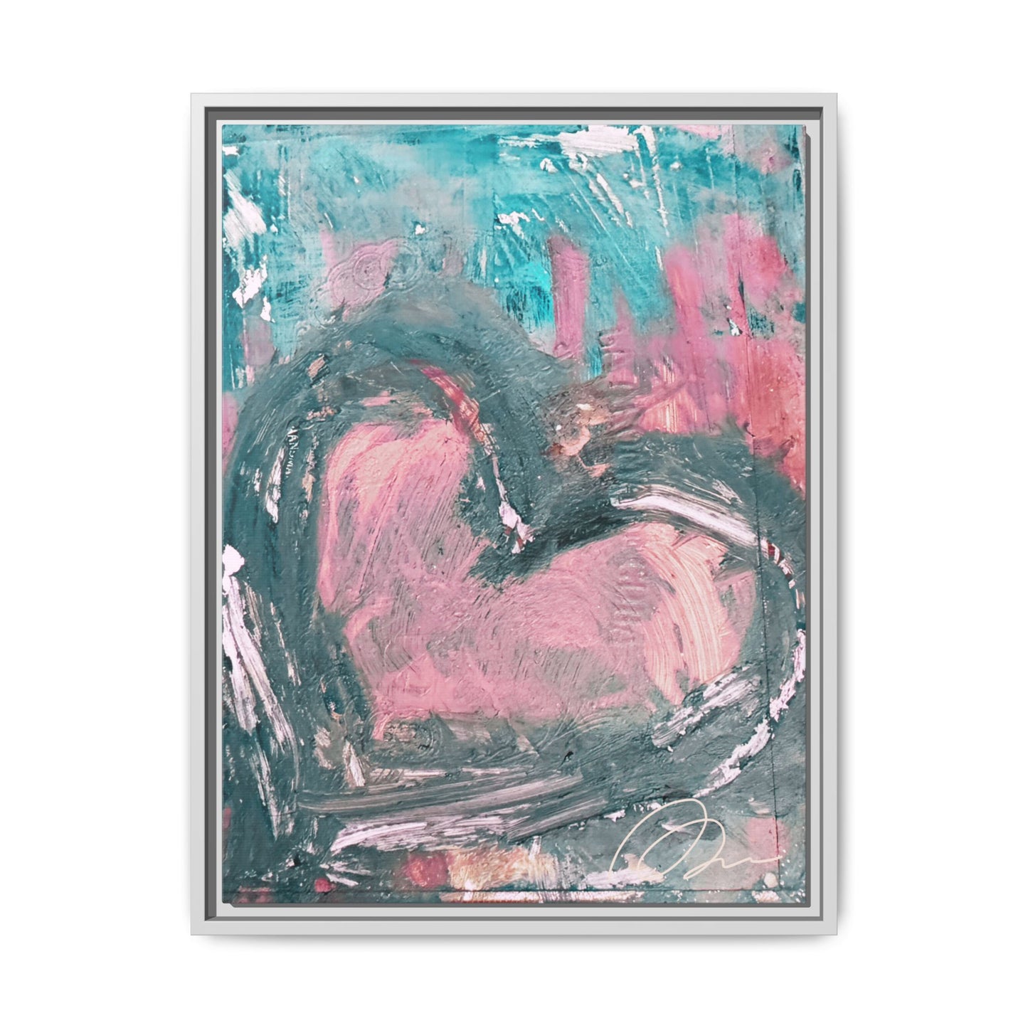 Abstract Pink Heart Framed Canvas Art – Romantic Multi-Color Wall Decor - Fortunate Lemon Shop