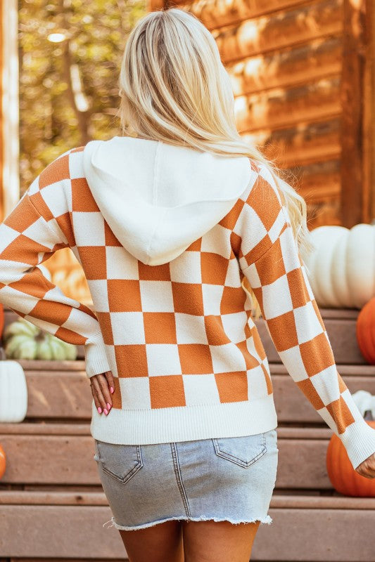 Lila Checkered Kangaroo Pocket Hooded Sweater - Fortunate Lemon Shop