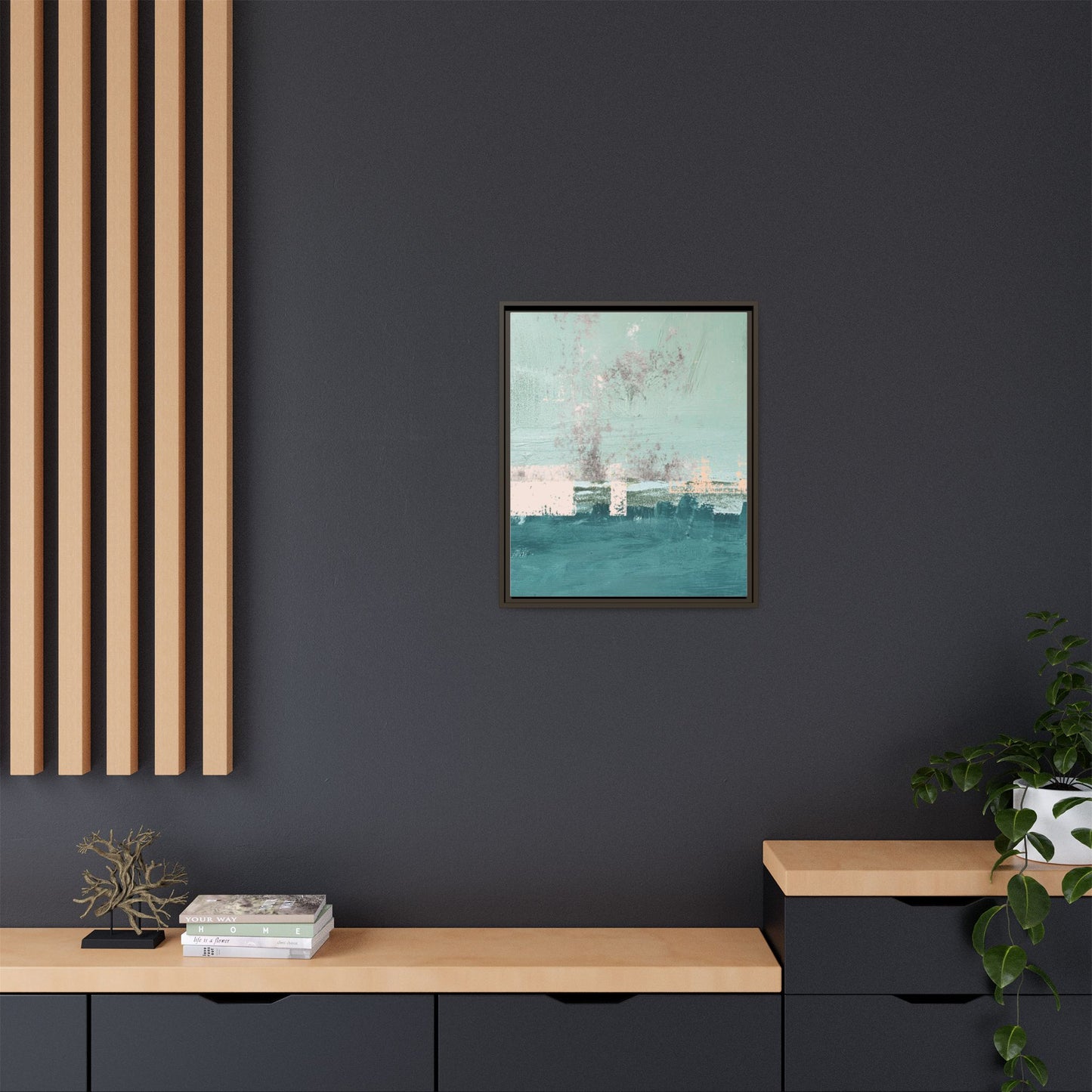 Abstract Seafoam Horizon Matte Canvas Framed Wall Art