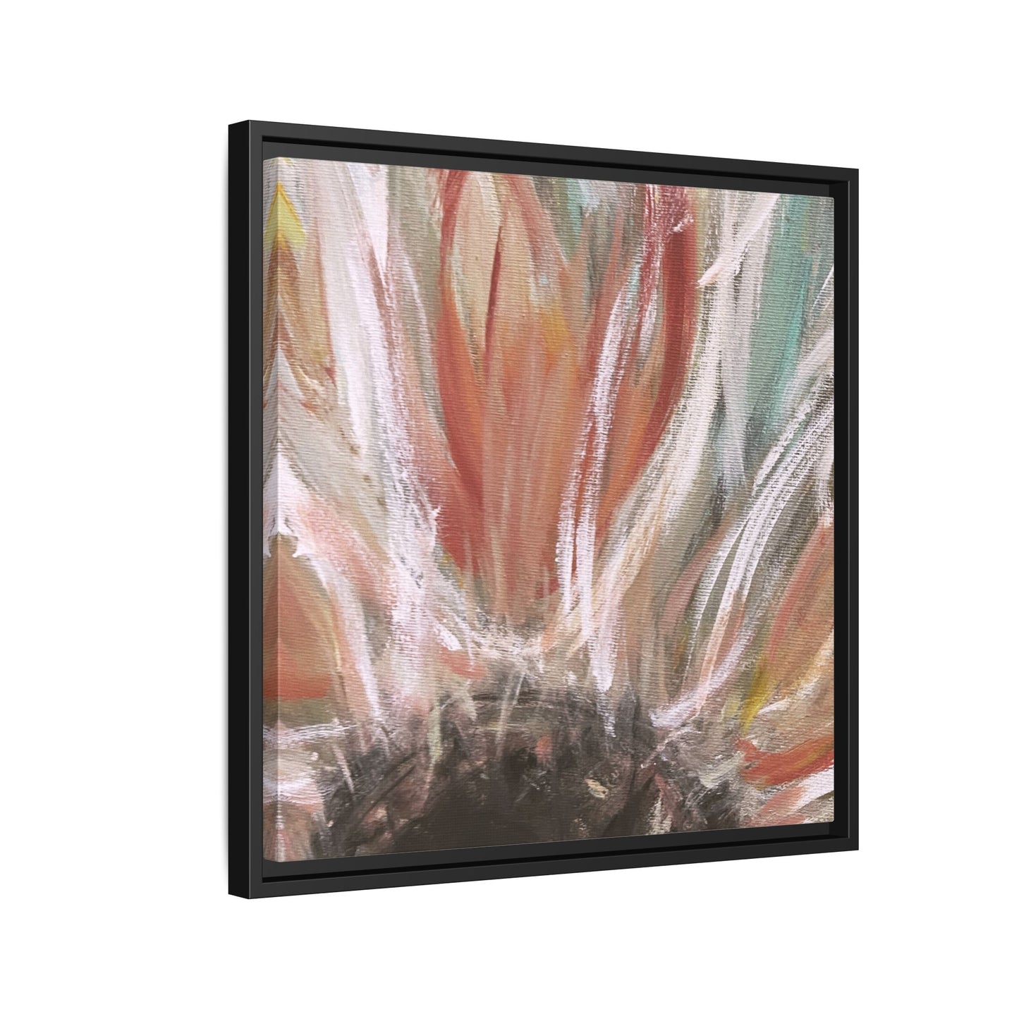 Framed Abstract Flower Canvas Print — Soft Coral & Teal Wall Art - Fortunate Lemon Shop