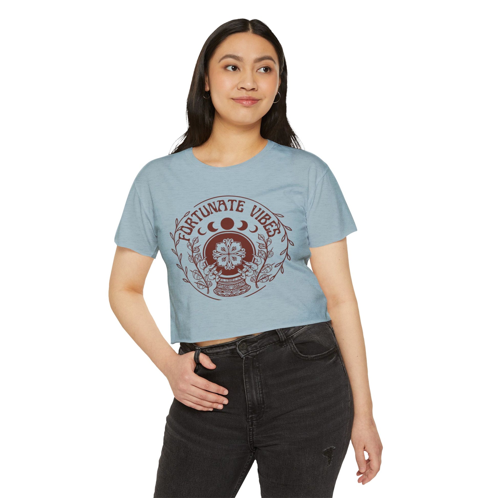 Fortunate Vibes Crop Top — Women's Festival Boho Graphic Tee - Fortunate Lemon Shop