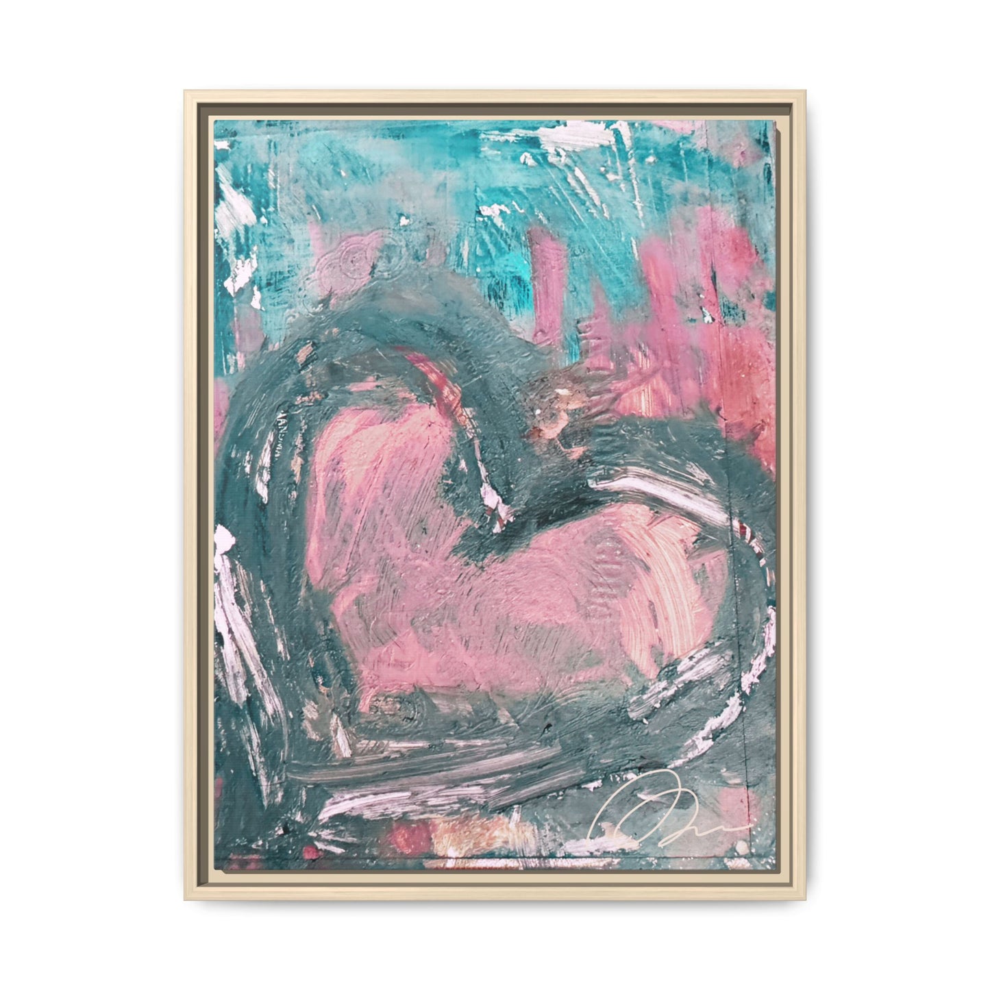 Abstract Pink Heart Framed Canvas Art – Romantic Multi-Color Wall Decor - Fortunate Lemon Shop