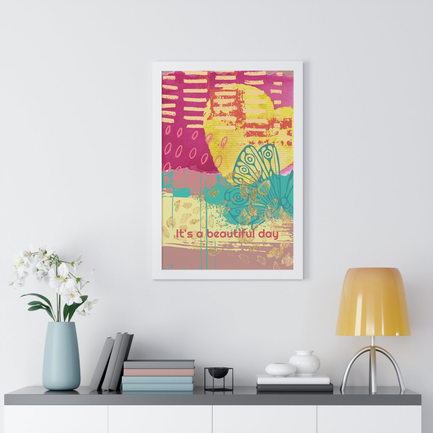 Framed Poster — 'It's a Beautiful Day' Colorful Abstract Butterfly Art
