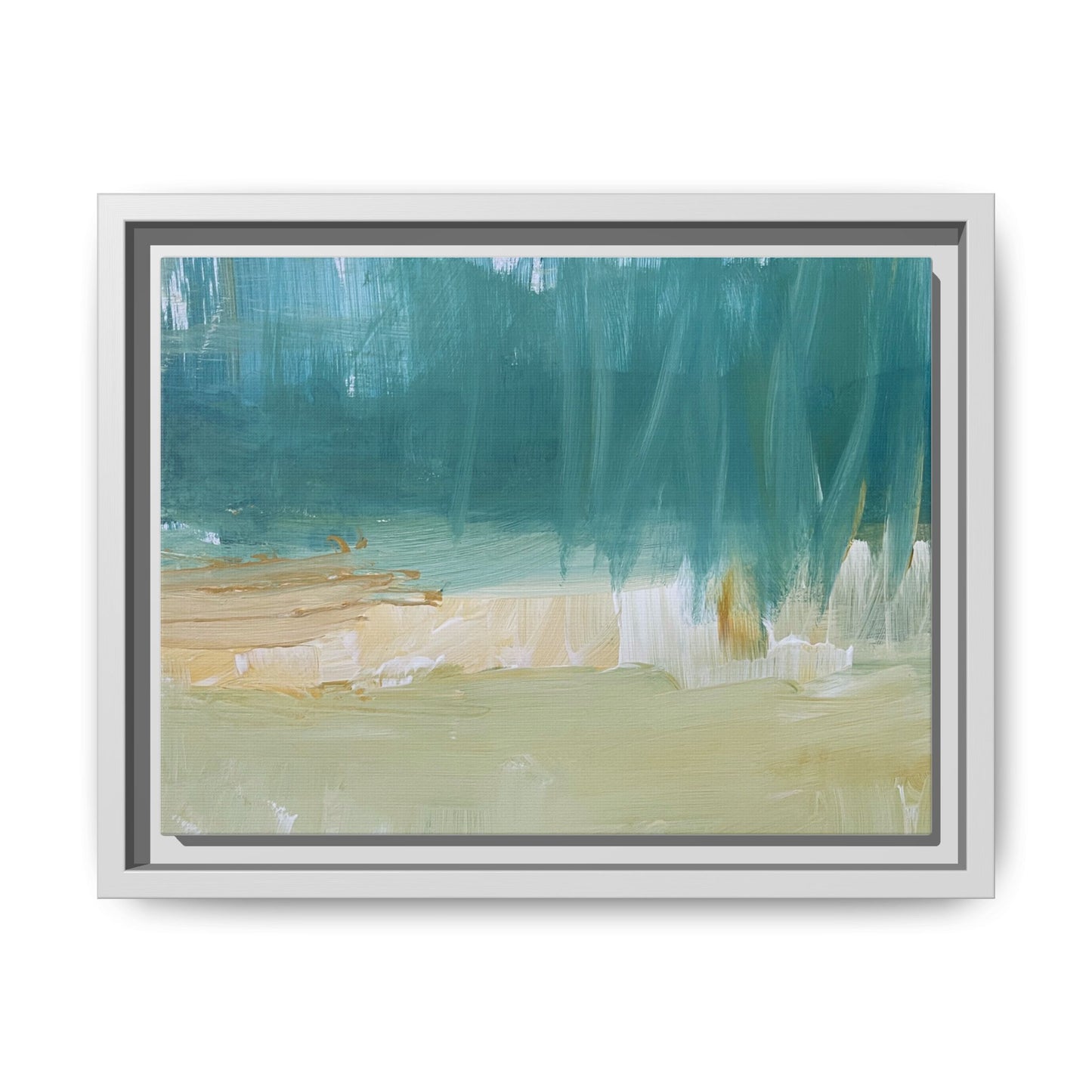 Teal Coastal Abstract Matte Canvas Framed Wall Art