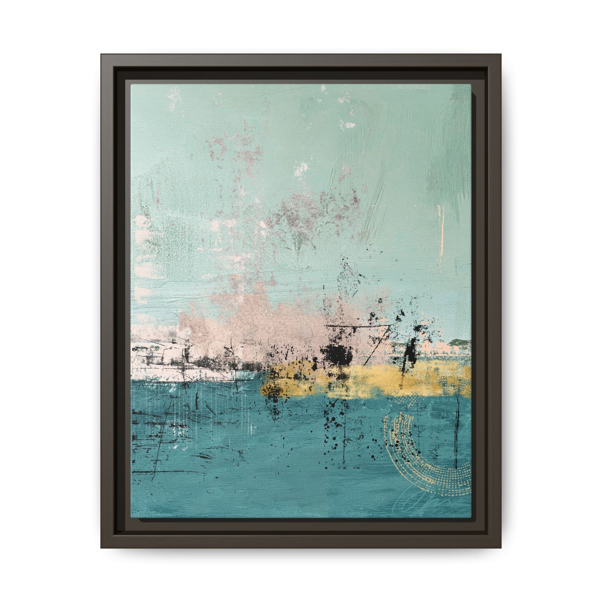 Abstract Coastal Matte Canvas Framed Art - Teal, Coral & Gold Modern Wall Decor - Fortunate Lemon Shop