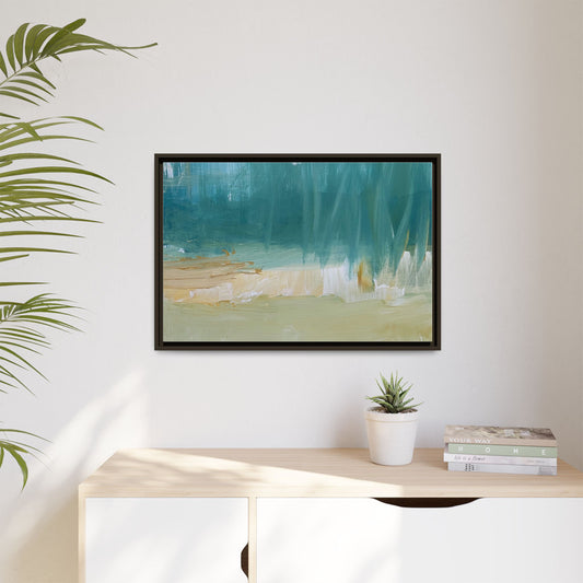 Teal Coastal Abstract Matte Canvas Framed Wall Art