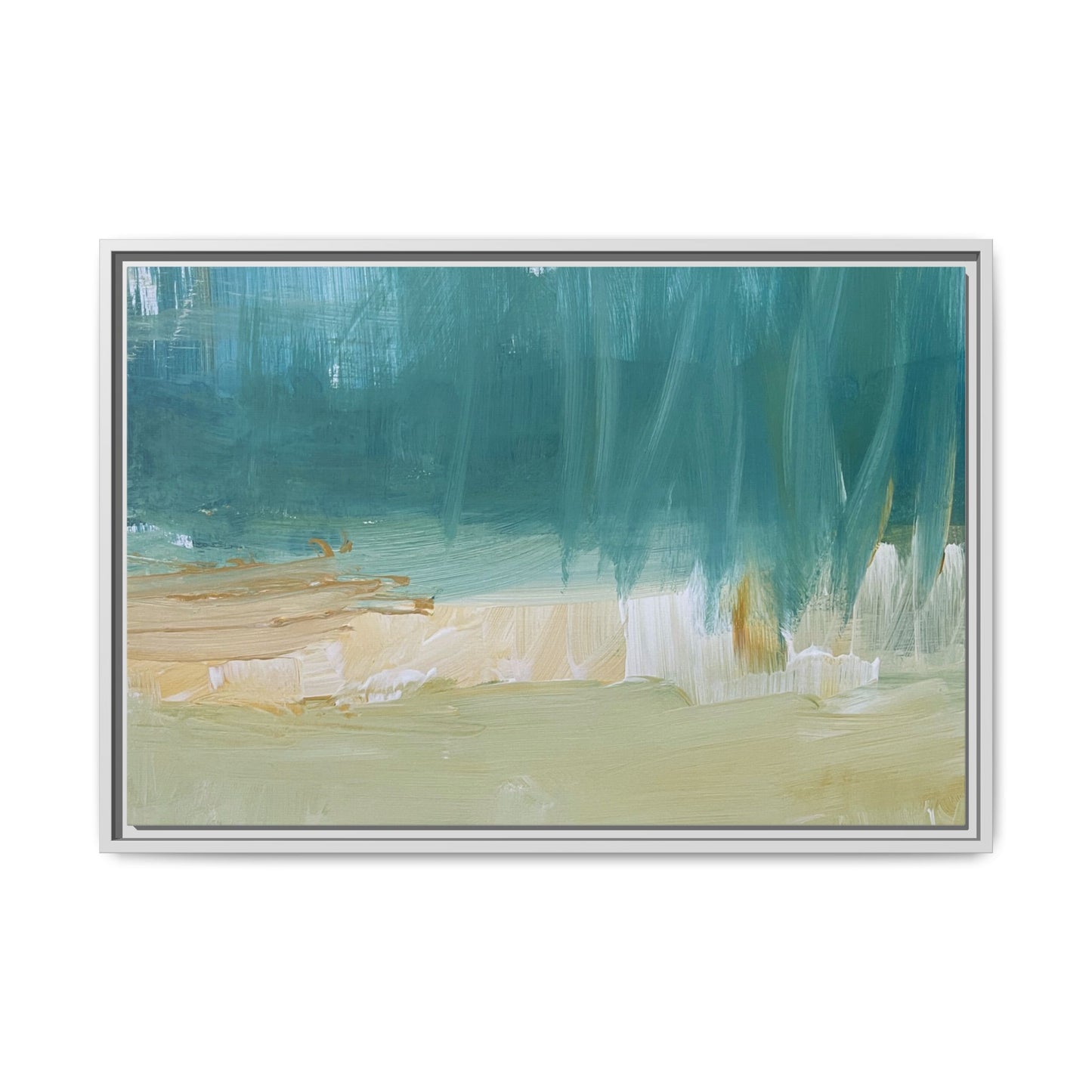 Teal Coastal Abstract Matte Canvas Framed Wall Art