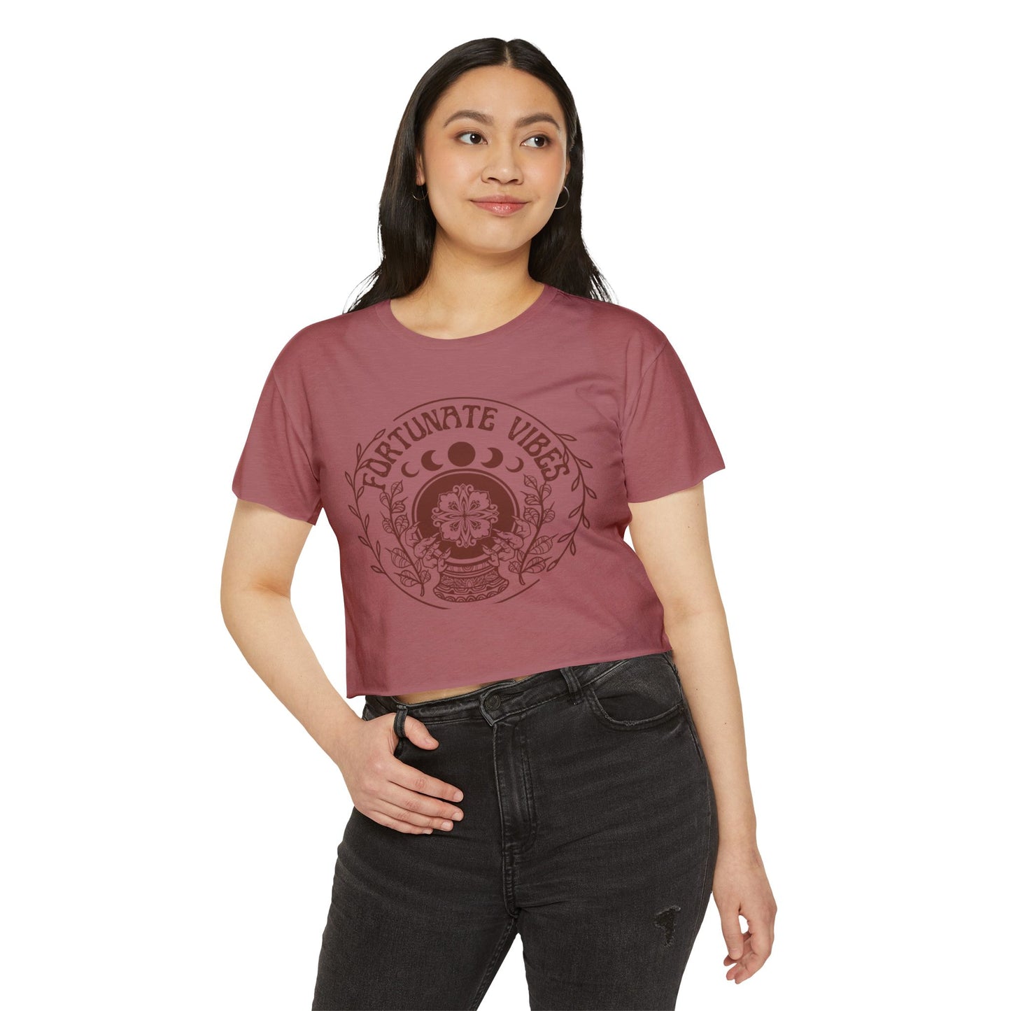 Fortunate Vibes Crop Top — Women's Festival Boho Graphic Tee - Fortunate Lemon Shop