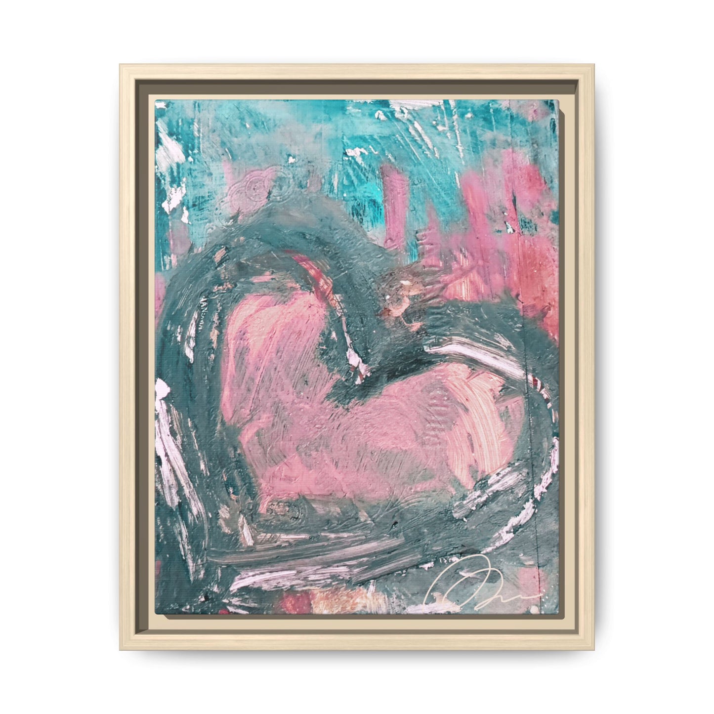 Abstract Pink Heart Framed Canvas Art – Romantic Multi-Color Wall Decor - Fortunate Lemon Shop