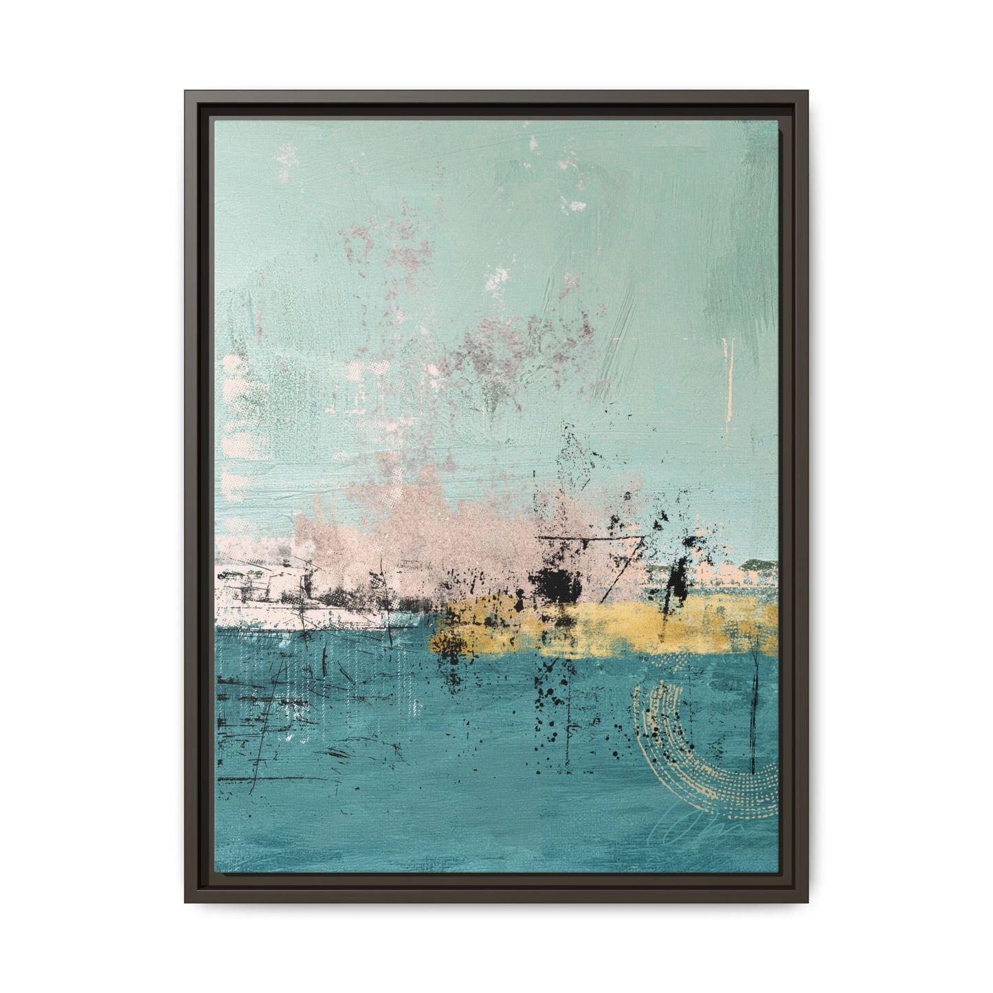 Abstract Coastal Matte Canvas Framed Art - Teal, Coral & Gold Modern Wall Decor - Fortunate Lemon Shop
