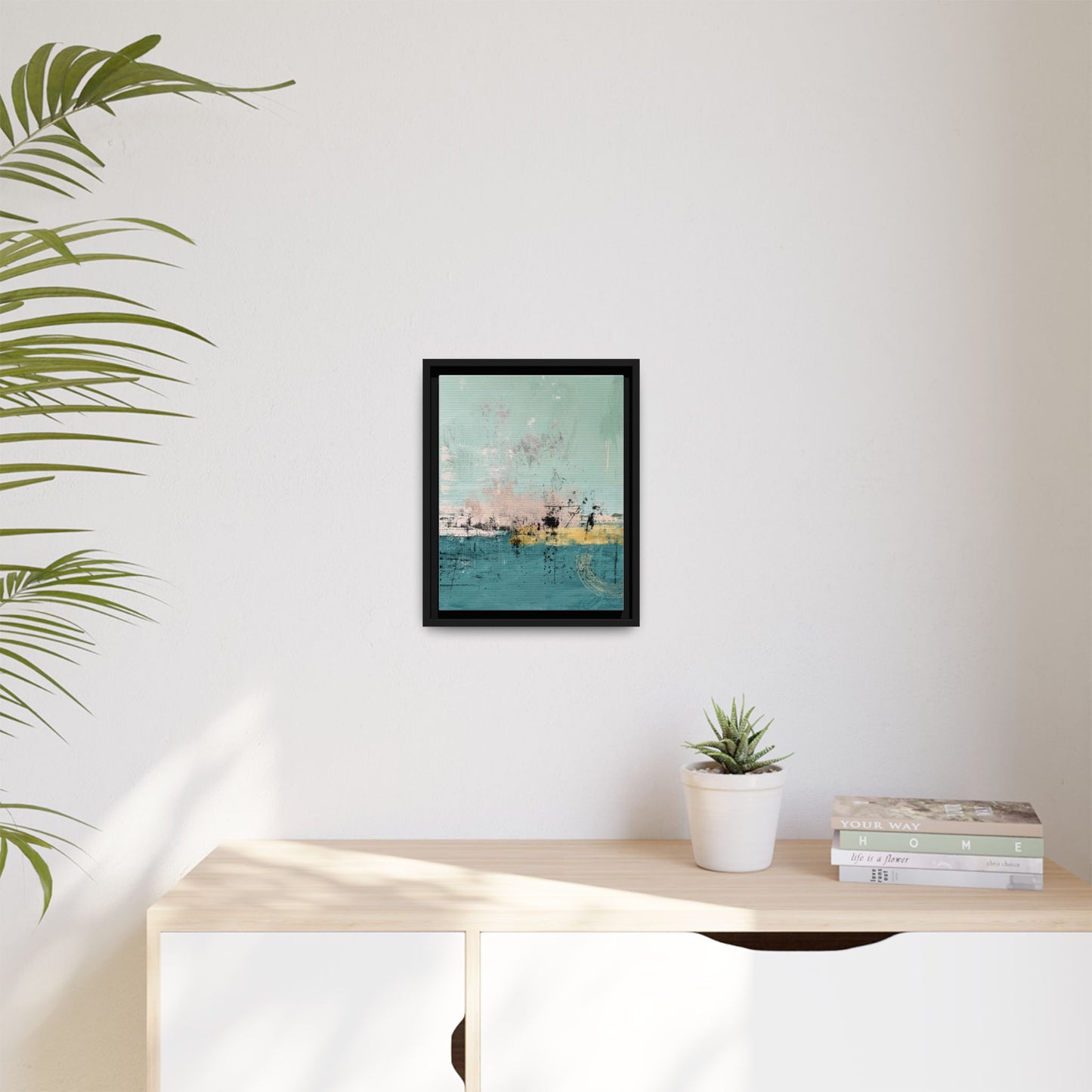Abstract Coastal Matte Canvas Framed Art - Teal, Coral & Gold Modern Wall Decor - Fortunate Lemon Shop