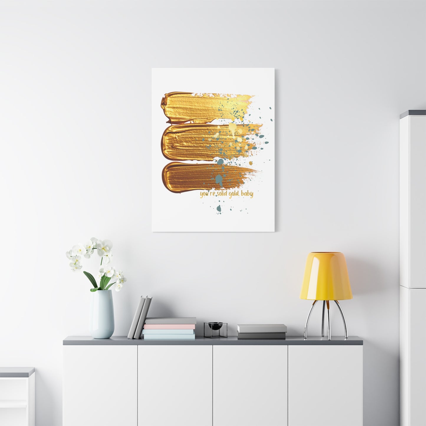 Gold Brushstroke Canvas Art – “You’re Solid Gold, Baby” Stretched Wall Print - Fortunate Lemon Shop