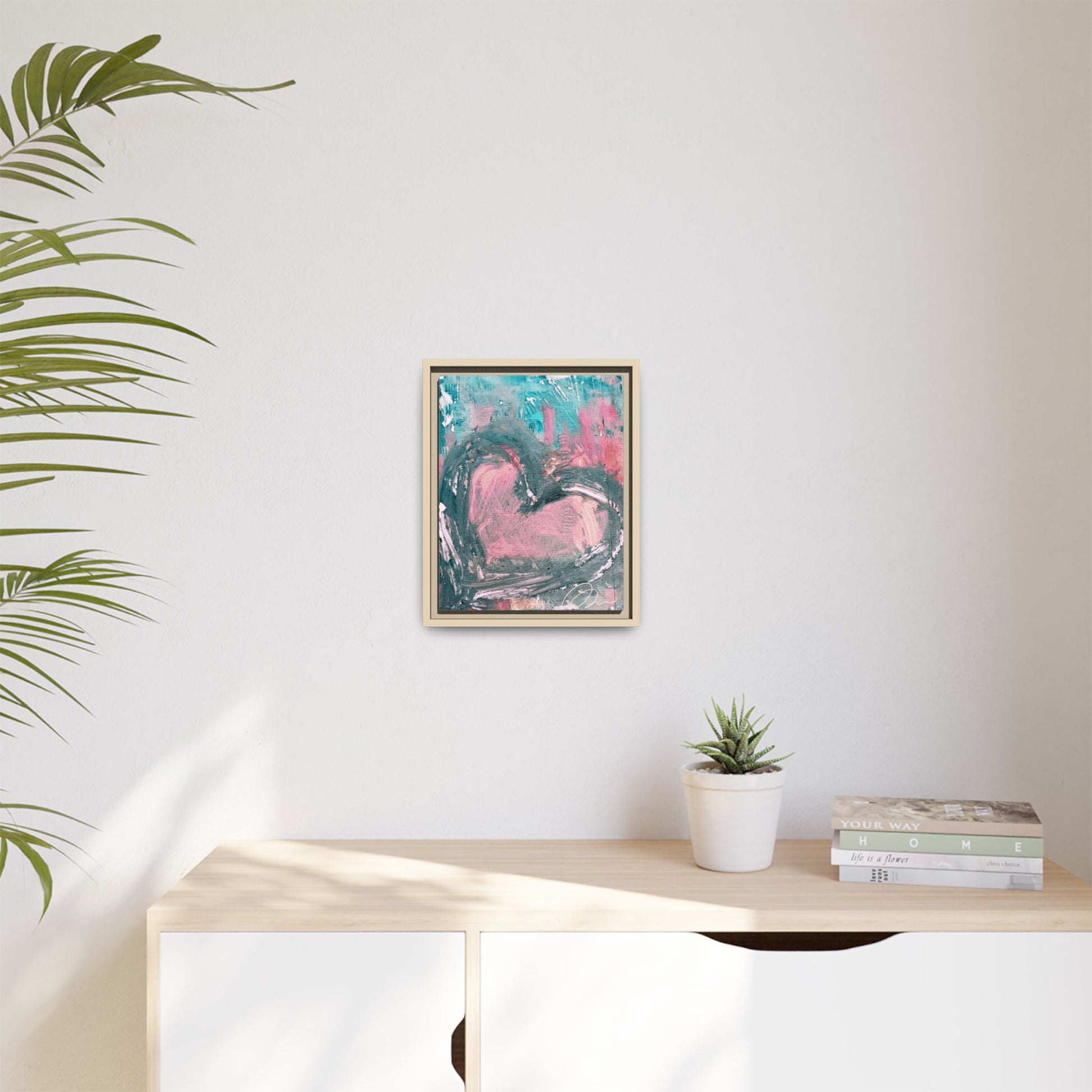 Abstract Pink Heart Framed Canvas Art – Romantic Multi-Color Wall Decor - Fortunate Lemon Shop