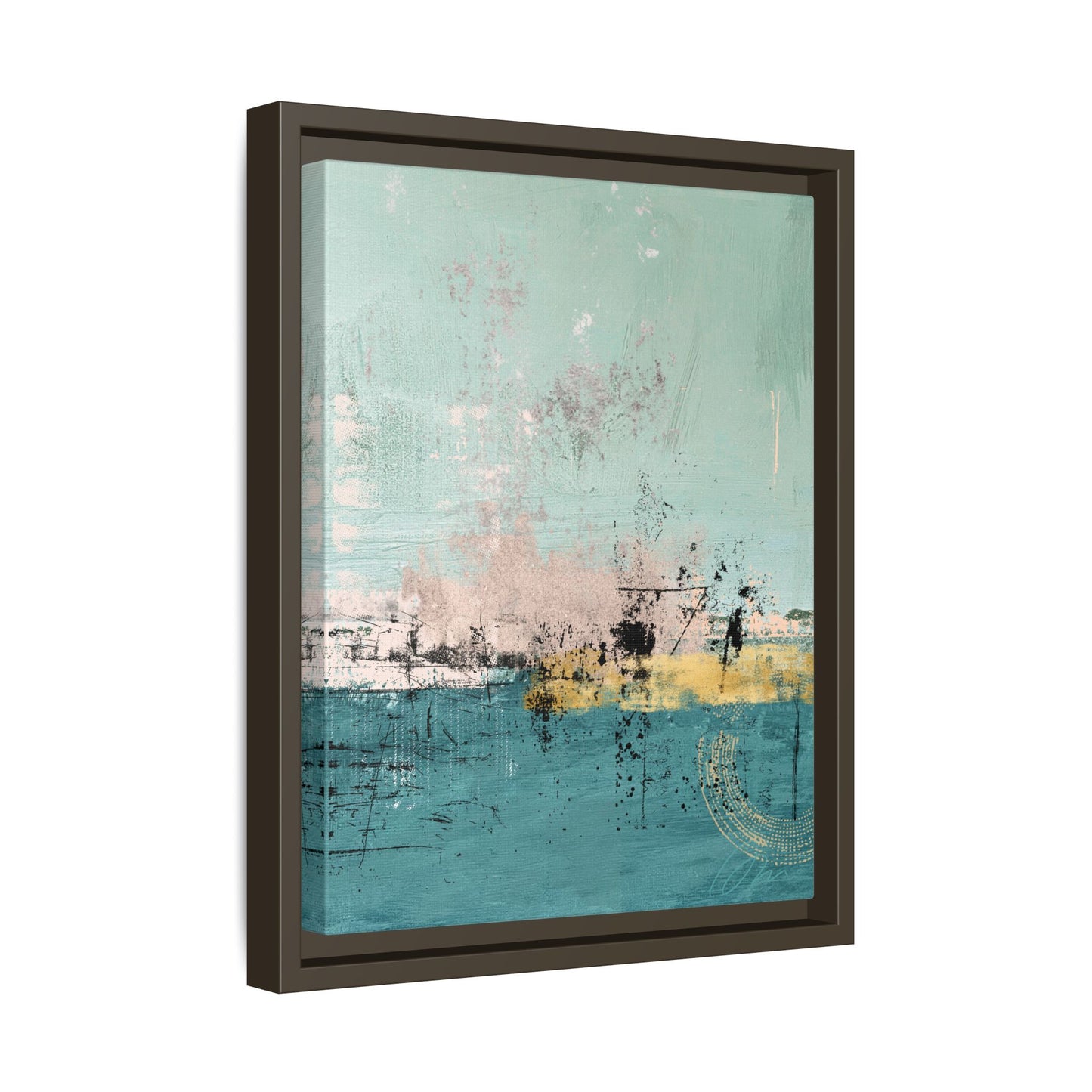 Abstract Coastal Matte Canvas Framed Art - Teal, Coral & Gold Modern Wall Decor - Fortunate Lemon Shop